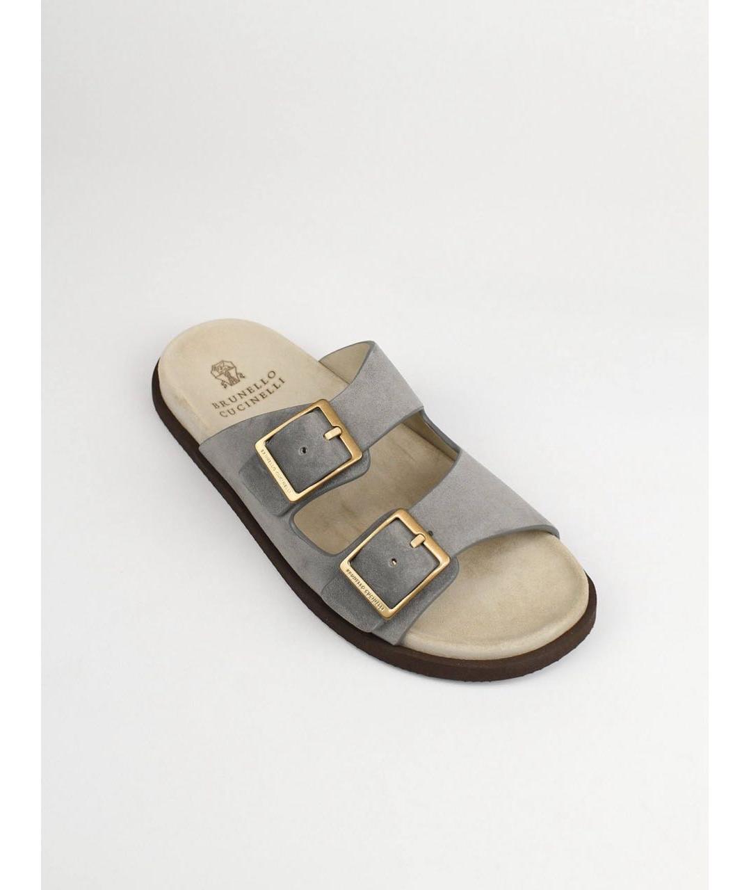 BRUNELLO CUCINELLI Серые замшевые шлепанцы, фото 3