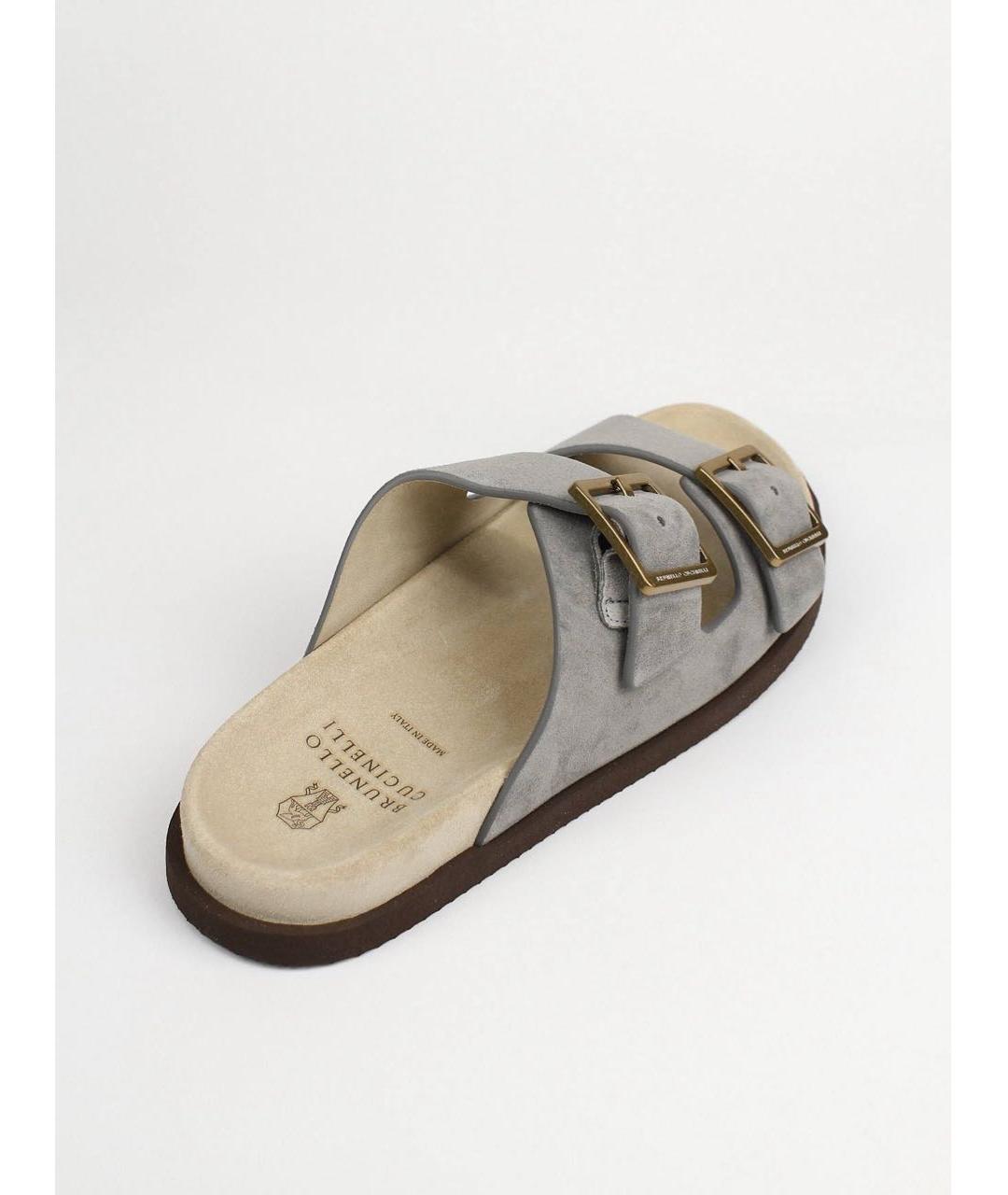 BRUNELLO CUCINELLI Серые замшевые шлепанцы, фото 4