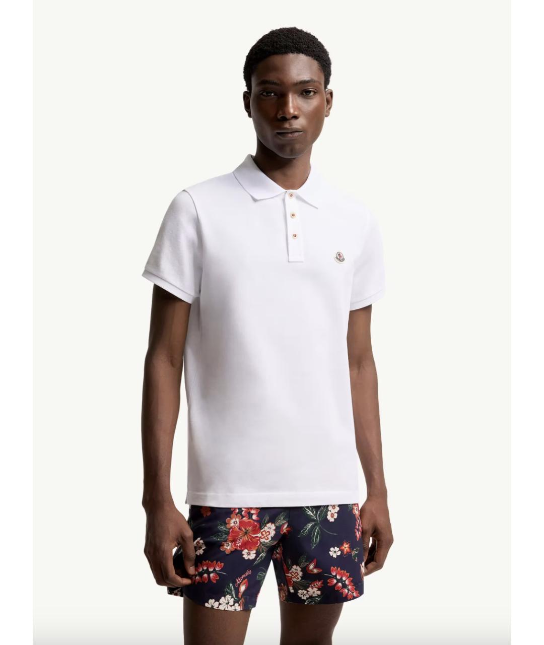 MONCLER Белое хлопковое поло с коротким рукавом, фото 3