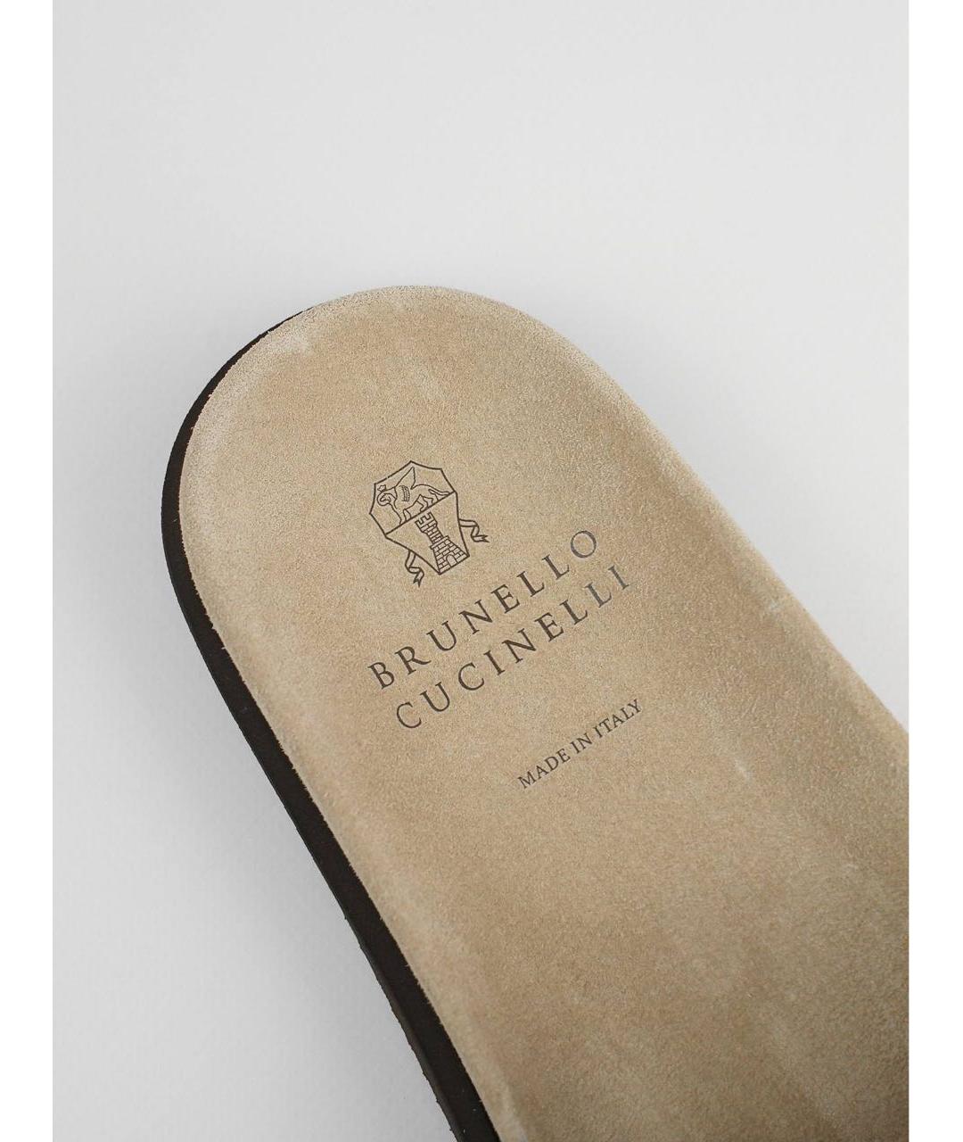 BRUNELLO CUCINELLI Коричневые замшевые шлепанцы, фото 6
