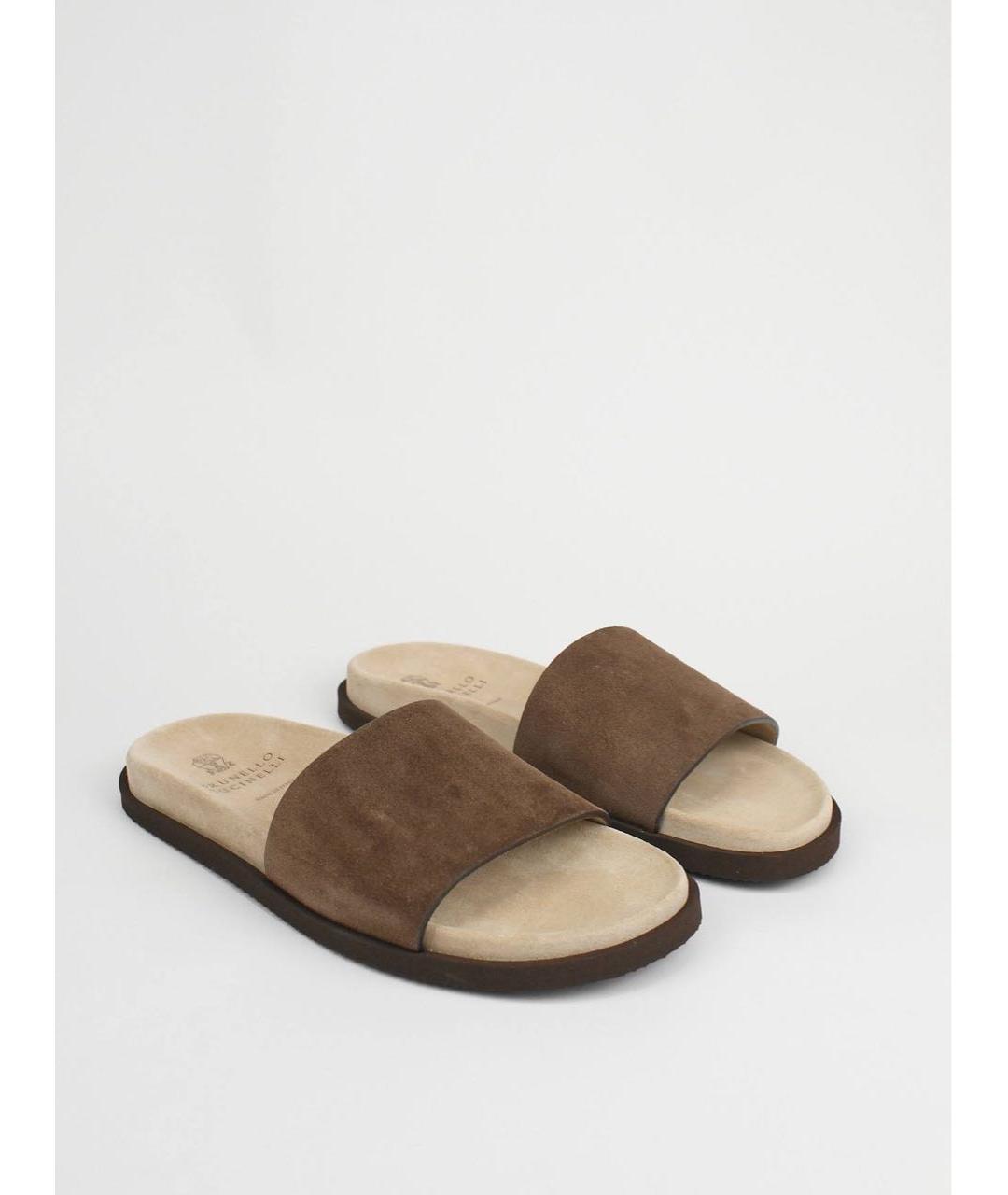 BRUNELLO CUCINELLI Коричневые замшевые шлепанцы, фото 2
