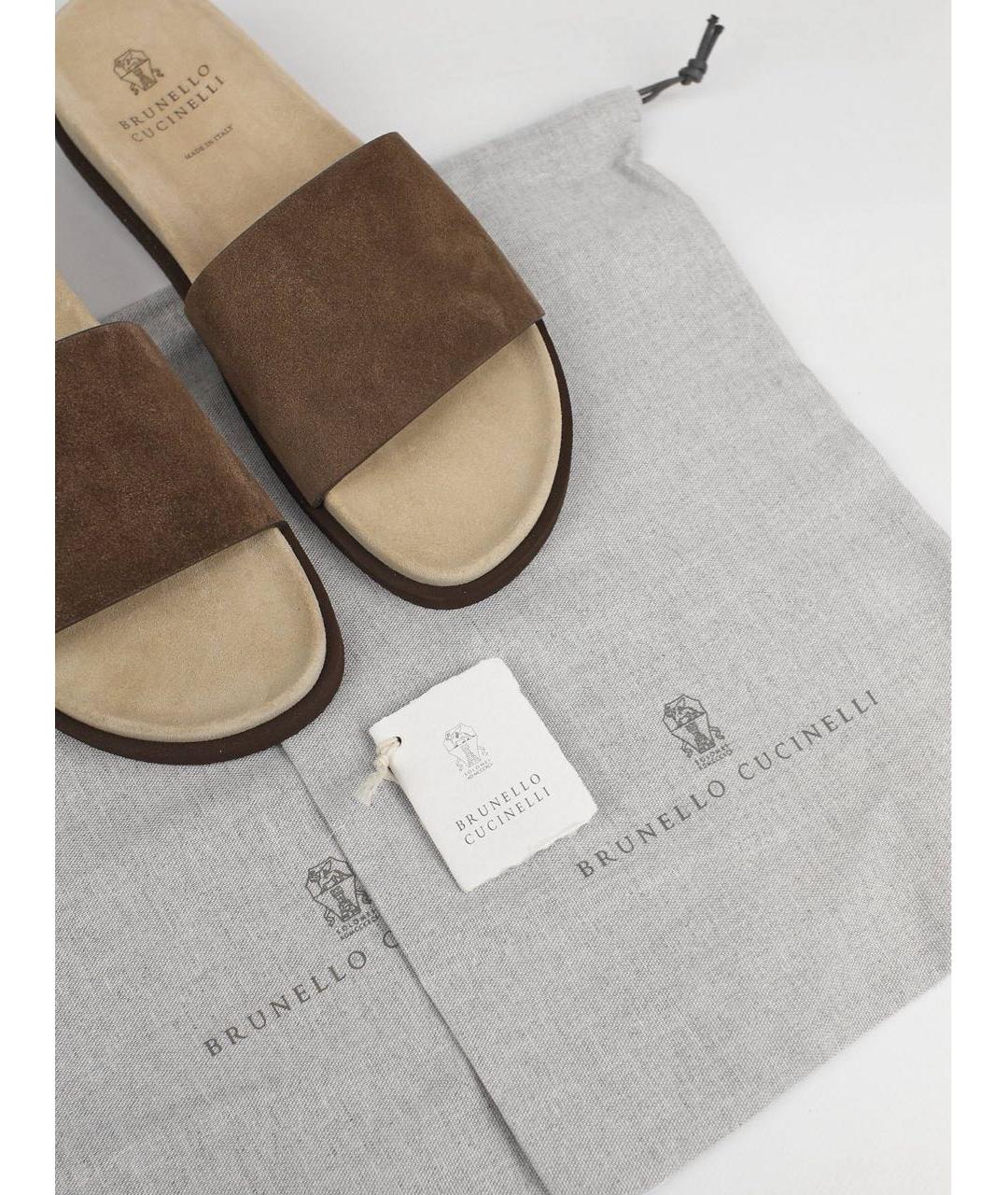 BRUNELLO CUCINELLI Коричневые замшевые шлепанцы, фото 8