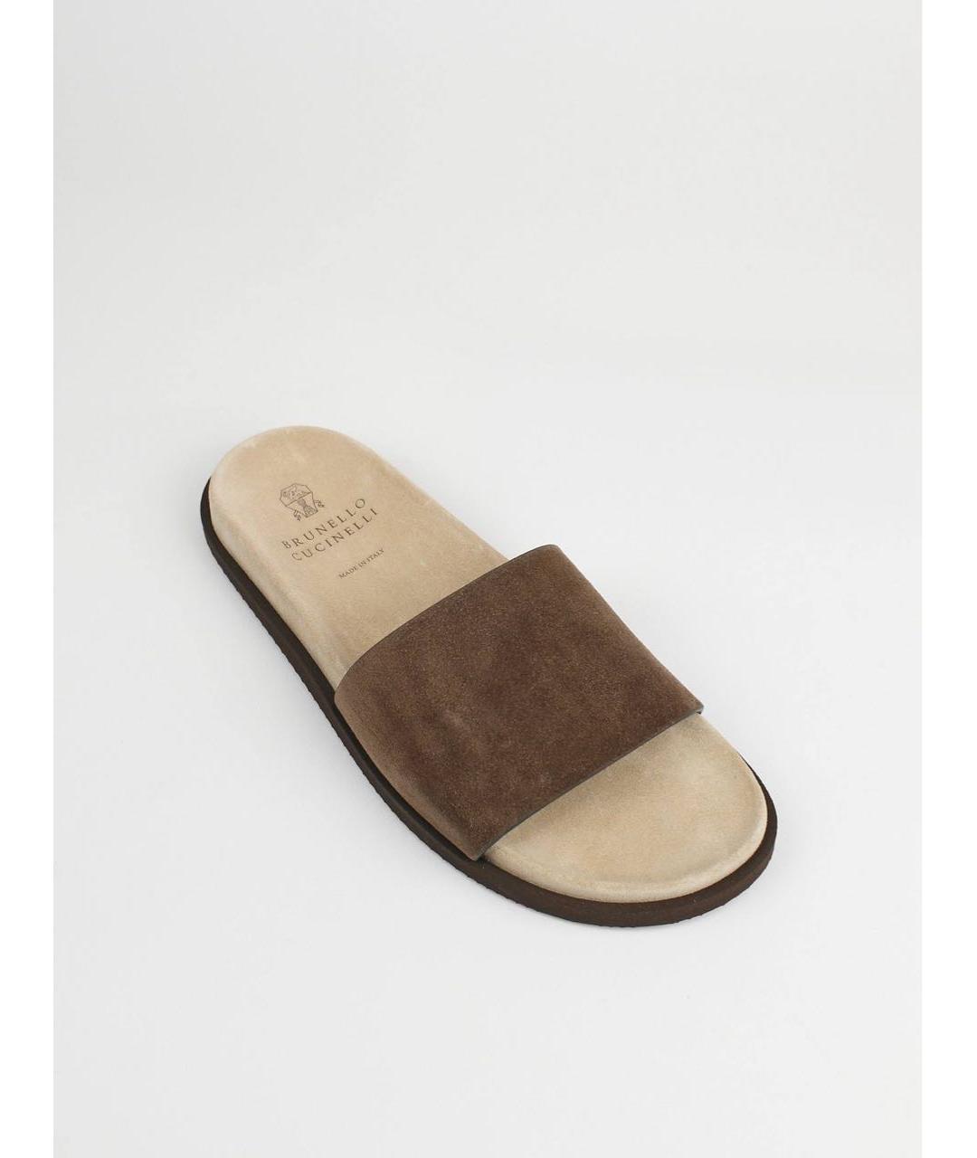 BRUNELLO CUCINELLI Коричневые замшевые шлепанцы, фото 3