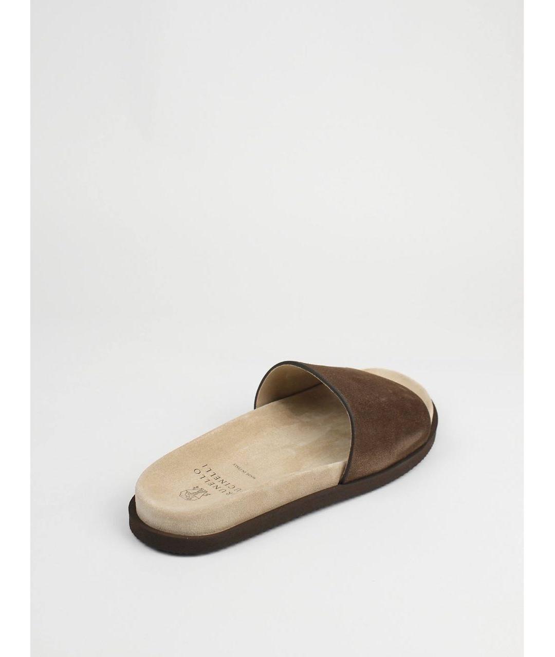 BRUNELLO CUCINELLI Коричневые замшевые шлепанцы, фото 4