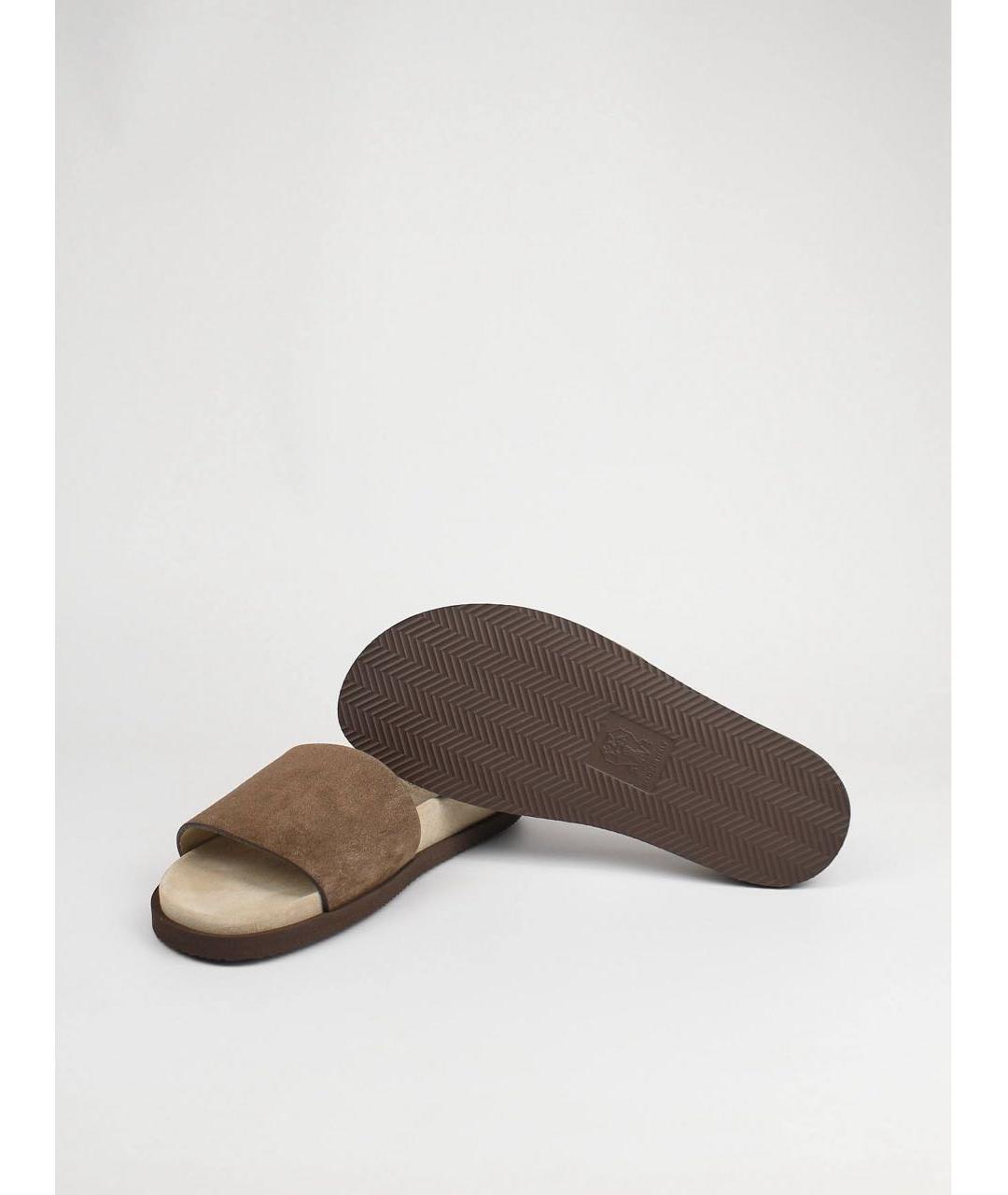 BRUNELLO CUCINELLI Коричневые замшевые шлепанцы, фото 7