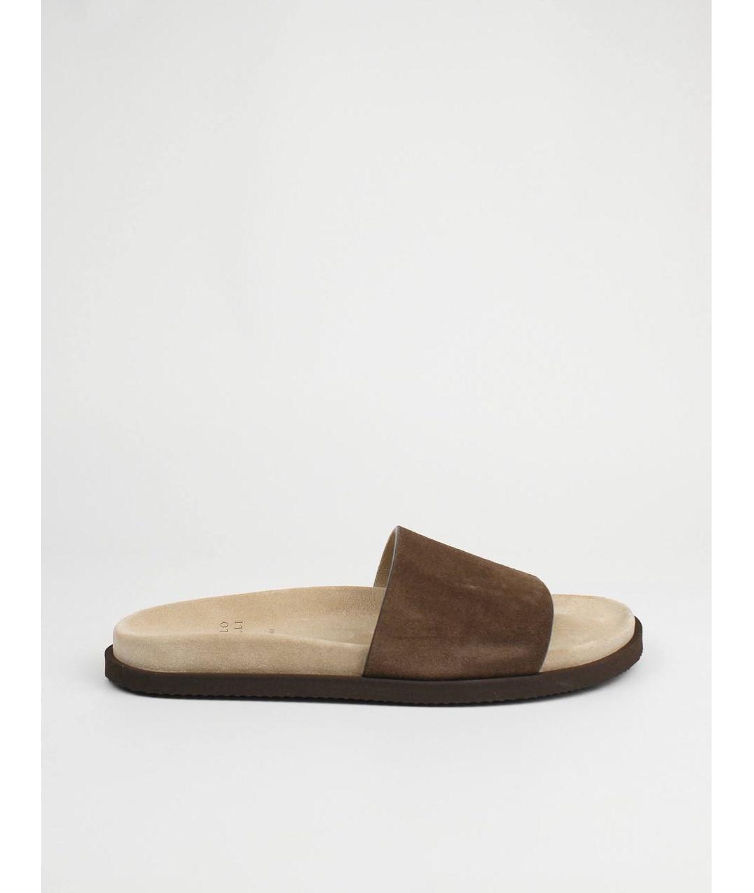 BRUNELLO CUCINELLI Коричневые замшевые шлепанцы, фото 9