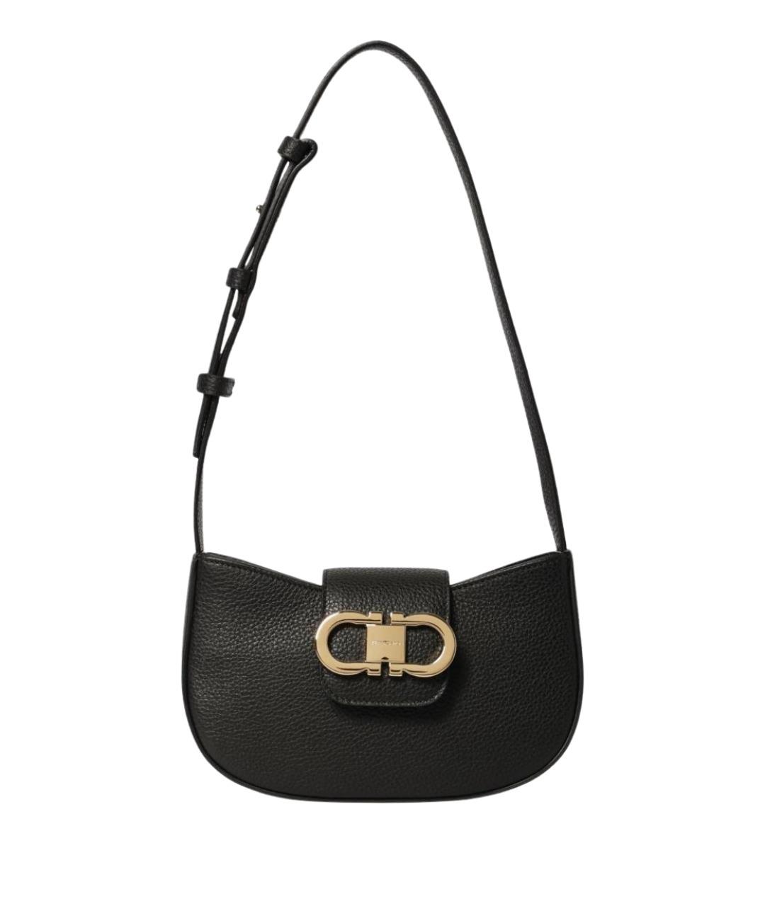 FERRAGAMO Черная кожаная сумка через плечо, фото 1