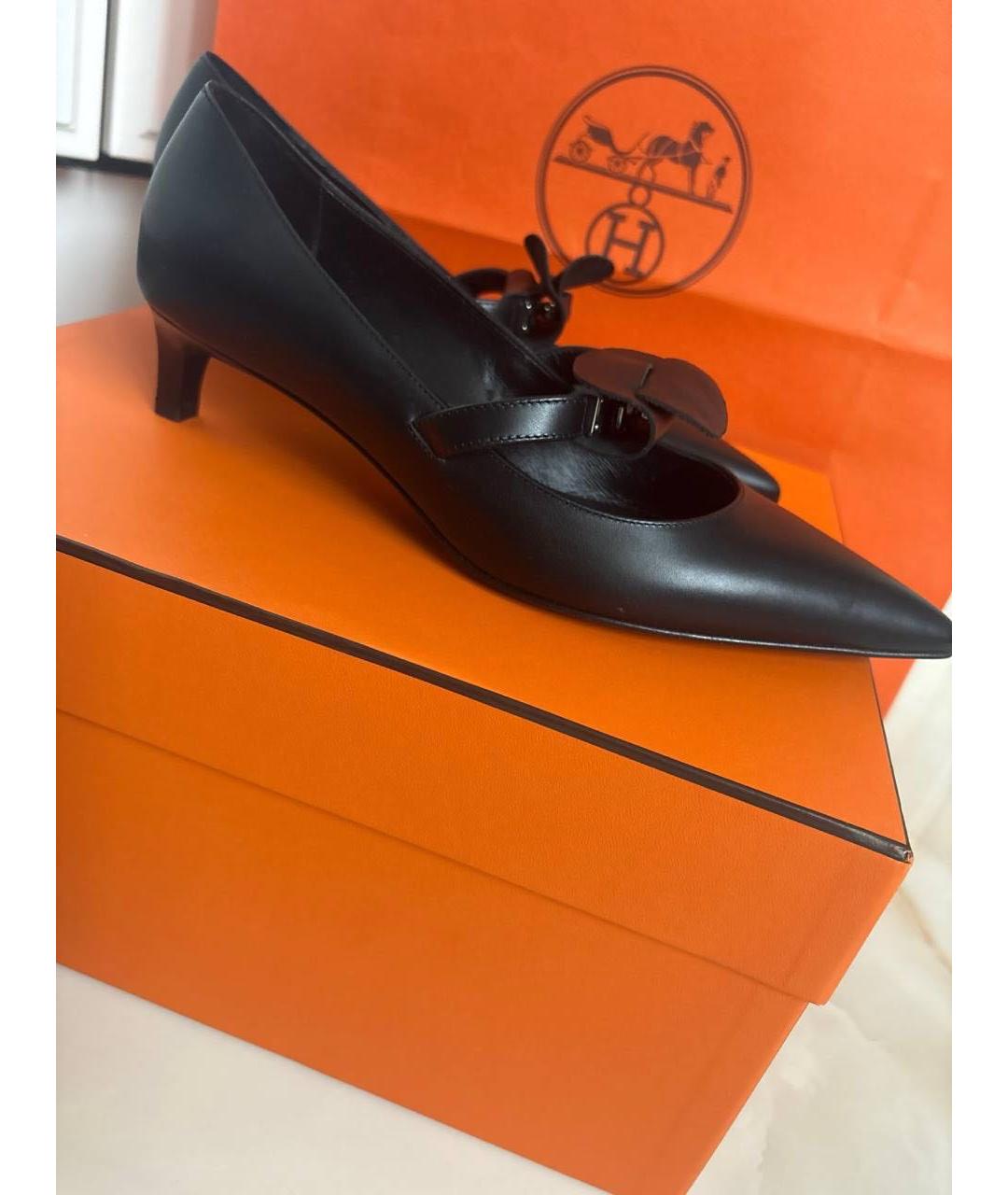 HERMES Черные кожаные туфли, фото 5