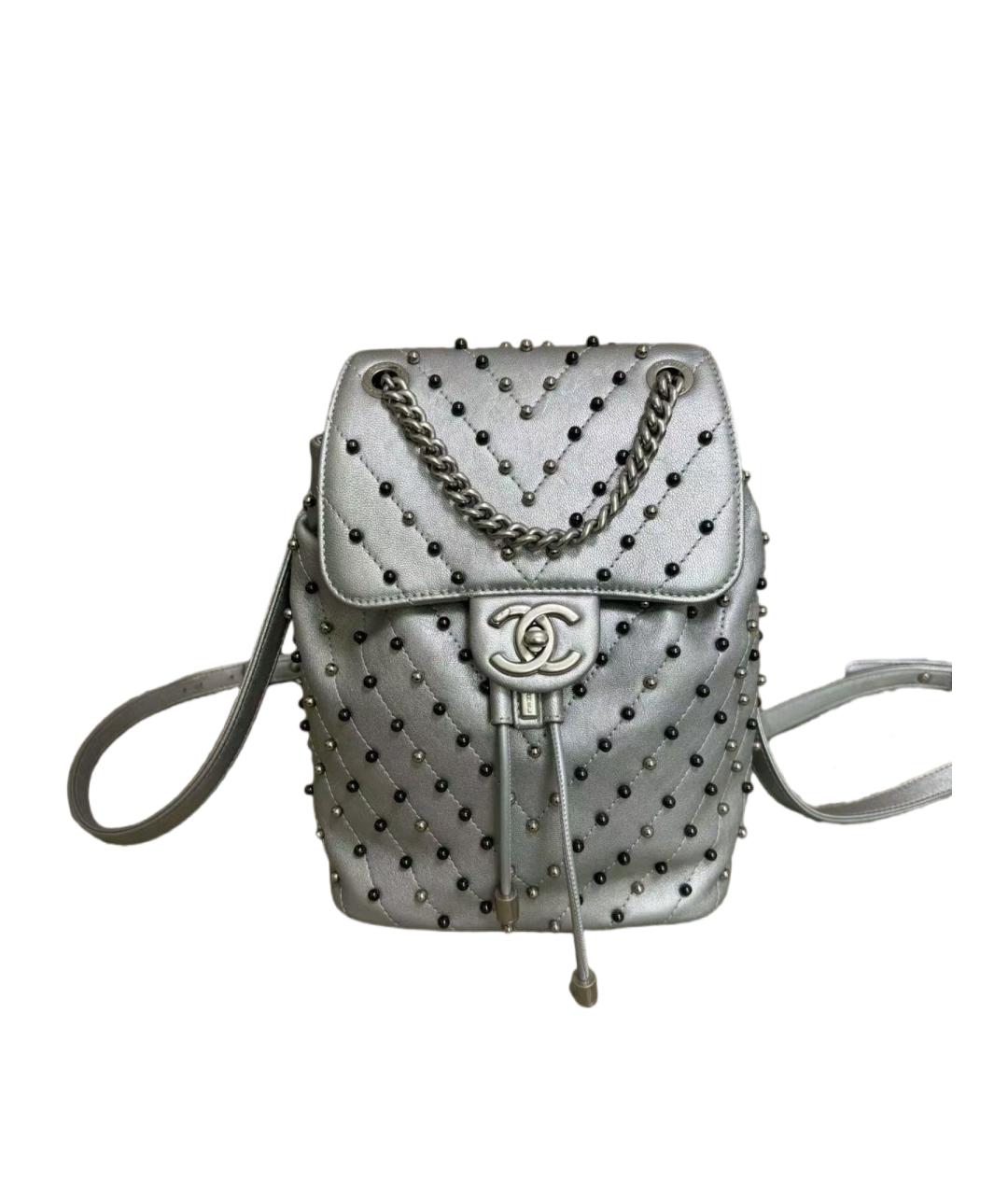 CHANEL Серебрянный кожаный рюкзак, фото 6