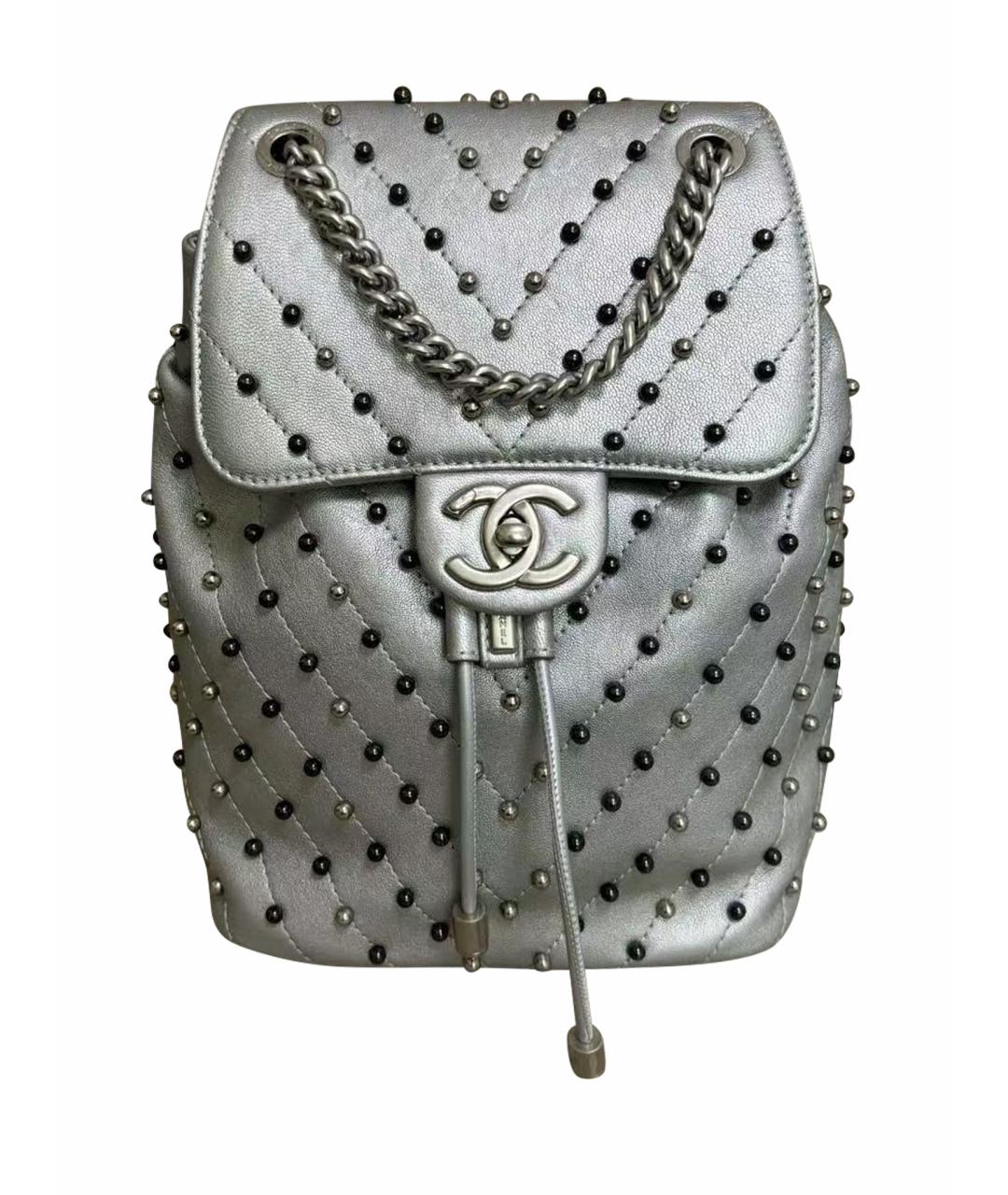 CHANEL Серебрянный кожаный рюкзак, фото 1