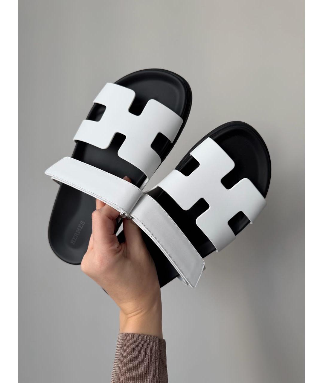 HERMES Белые кожаные сандалии, фото 2