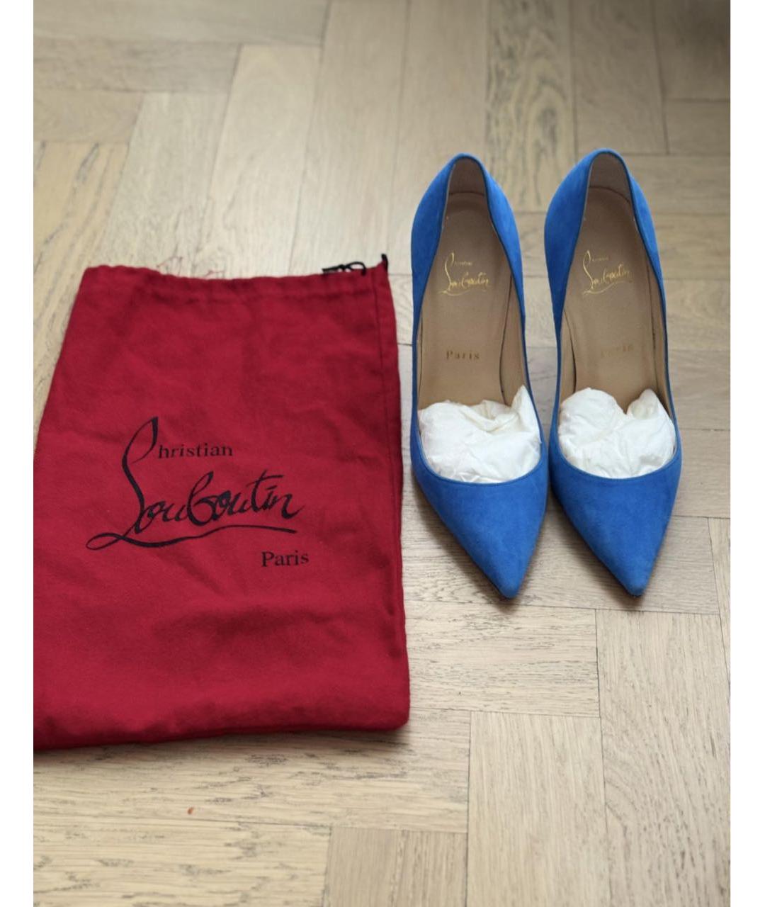 CHRISTIAN LOUBOUTIN Синие замшевые лодочки на низком каблуке, фото 2