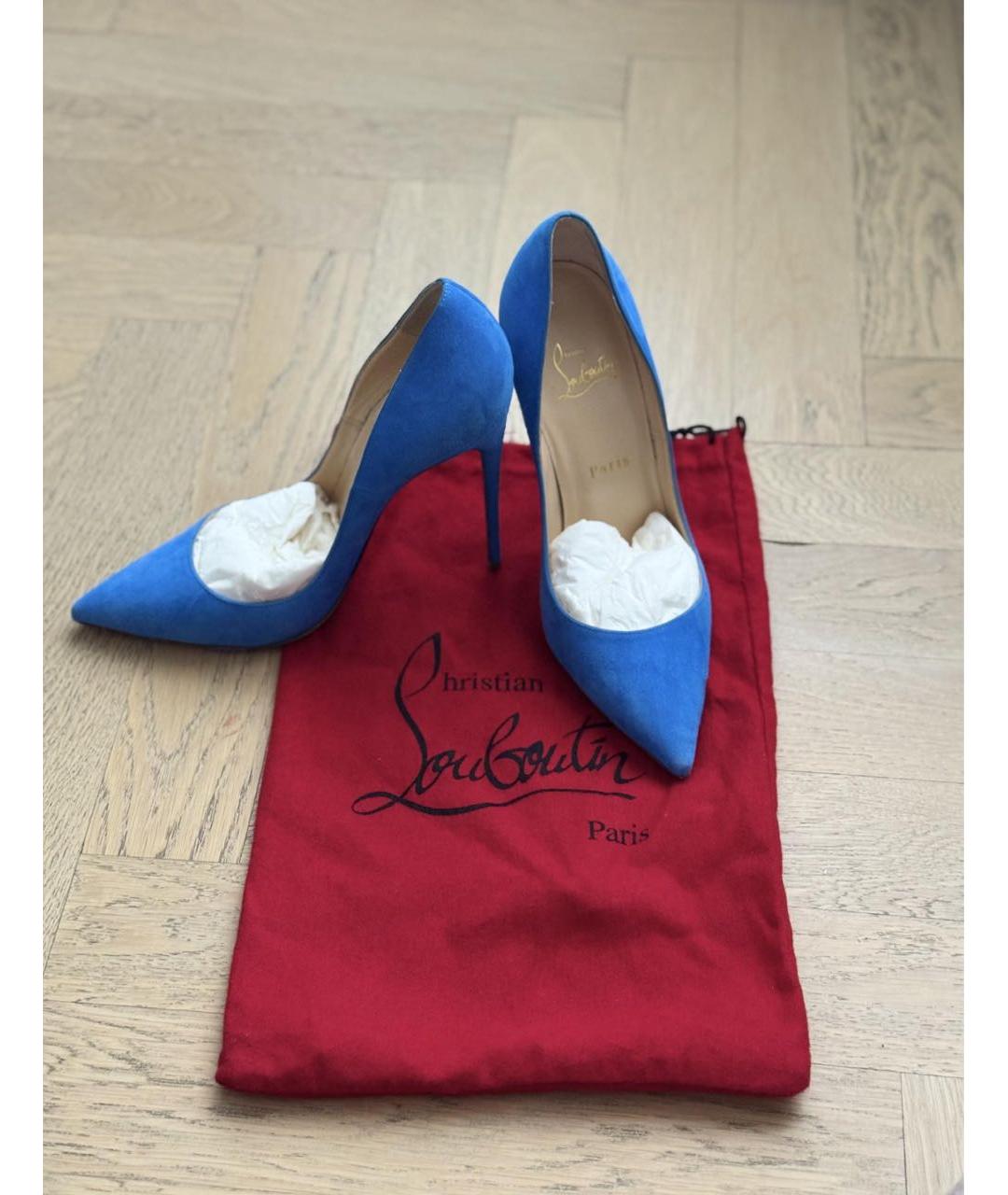 CHRISTIAN LOUBOUTIN Синие замшевые лодочки на низком каблуке, фото 6