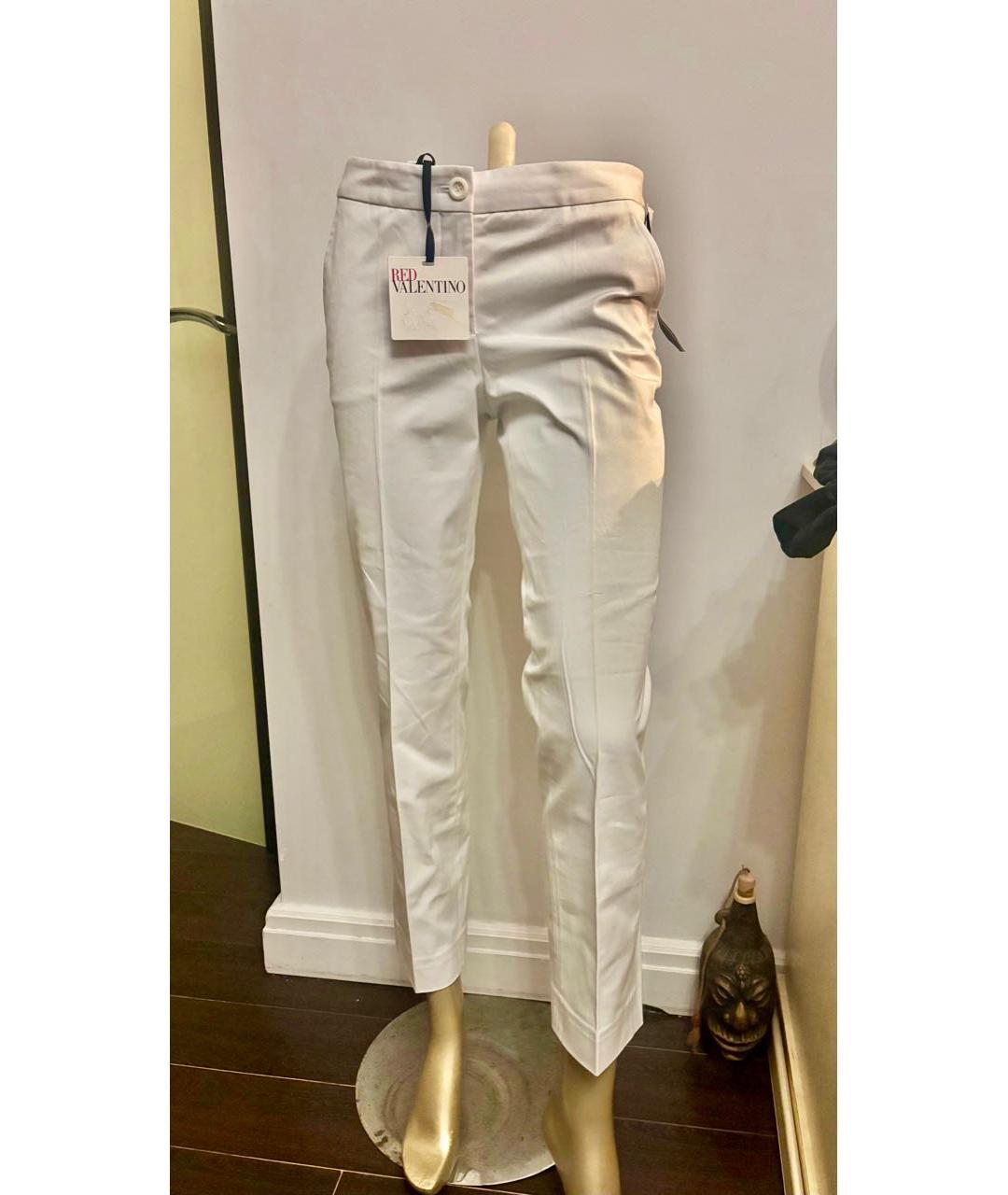 RED VALENTINO Белые хлопковые прямые брюки, фото 6