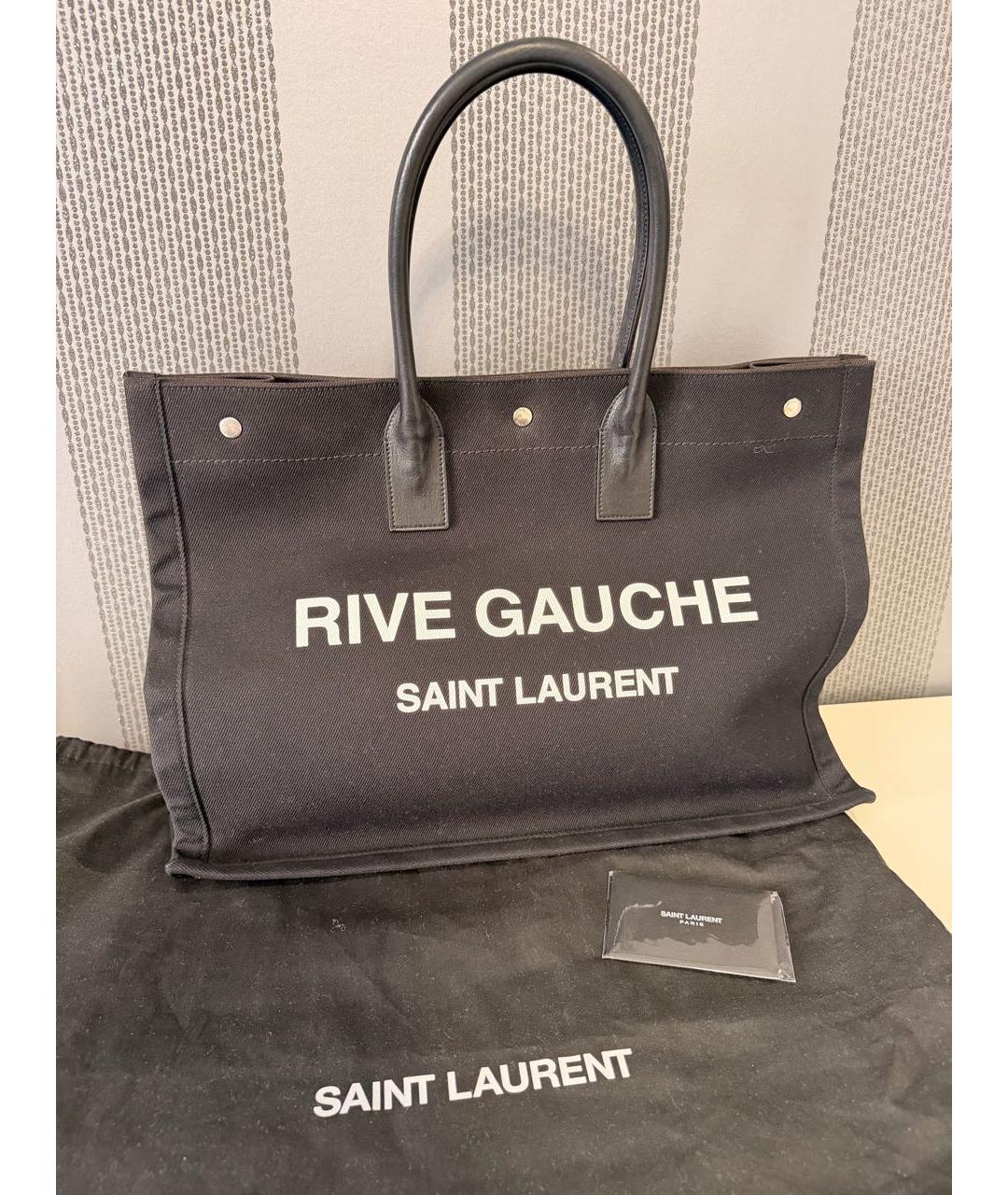 SAINT LAURENT Черная тканевая сумка тоут, фото 6