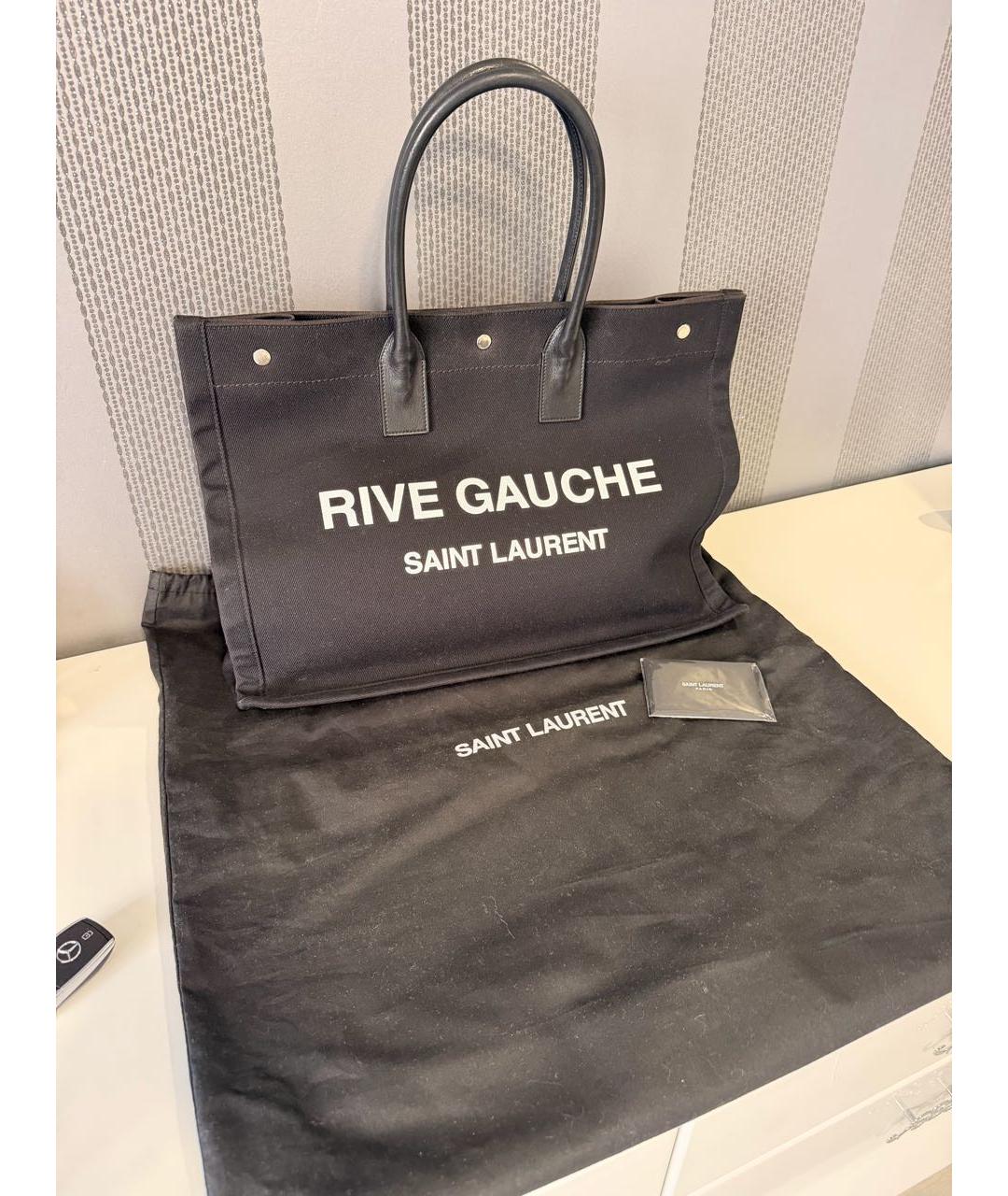 SAINT LAURENT Черная тканевая сумка тоут, фото 2