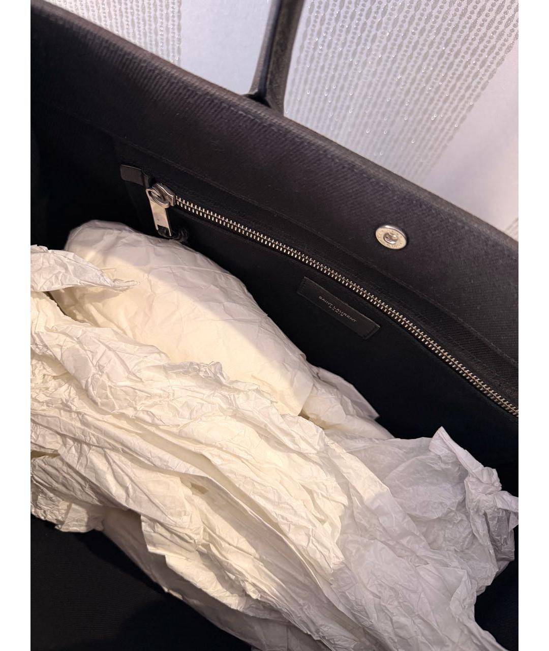 SAINT LAURENT Черная тканевая сумка тоут, фото 4