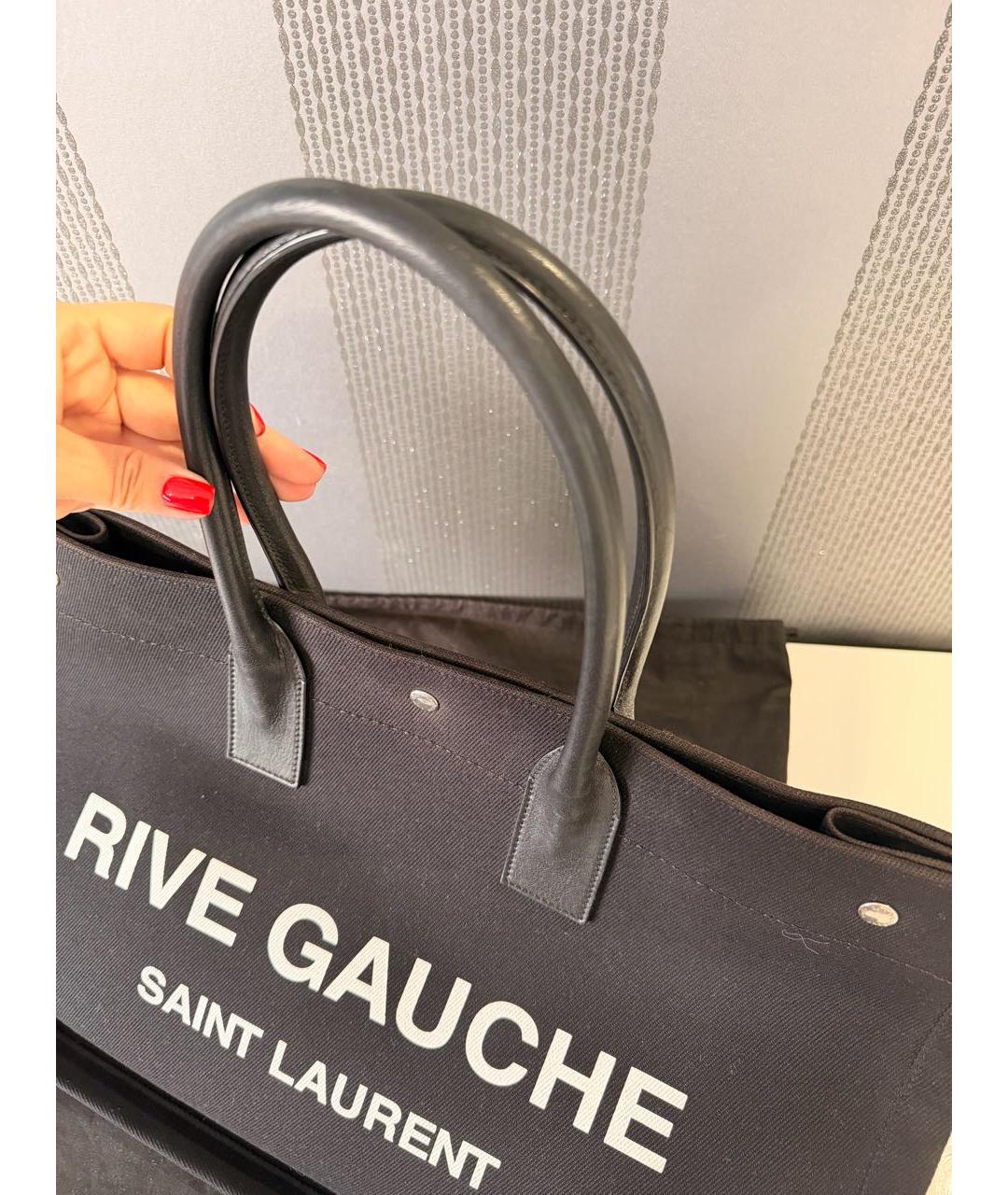 SAINT LAURENT Черная тканевая сумка тоут, фото 5