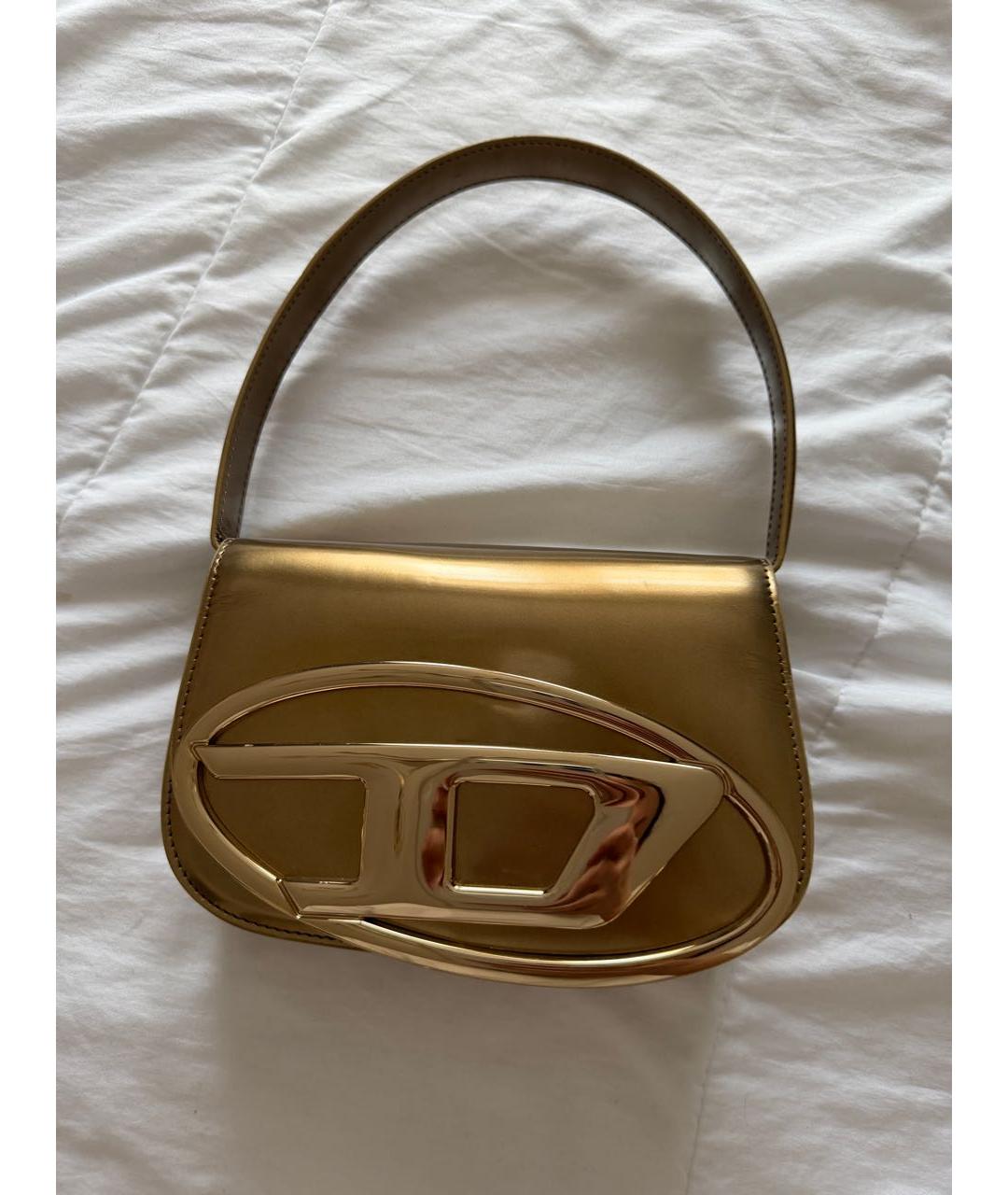 DIESEL Золотая кожаная сумка с короткими ручками, фото 7