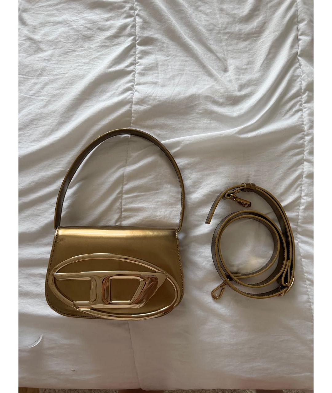 DIESEL Золотая кожаная сумка с короткими ручками, фото 2