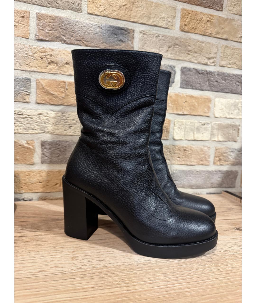 GUCCI Черные кожаные полусапоги, фото 10