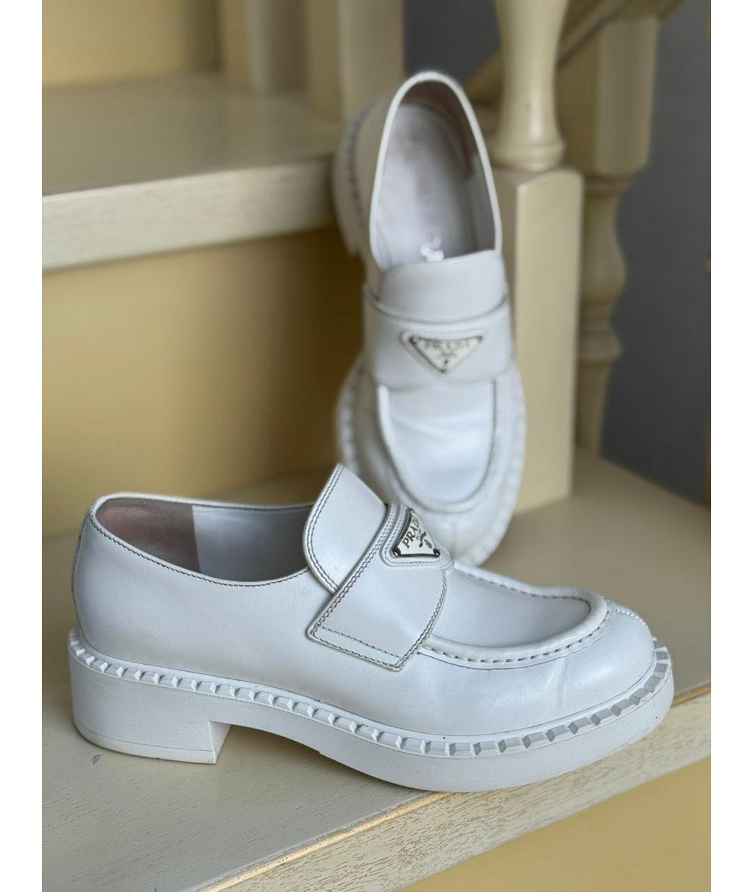 PRADA Белые кожаные лоферы, фото 7