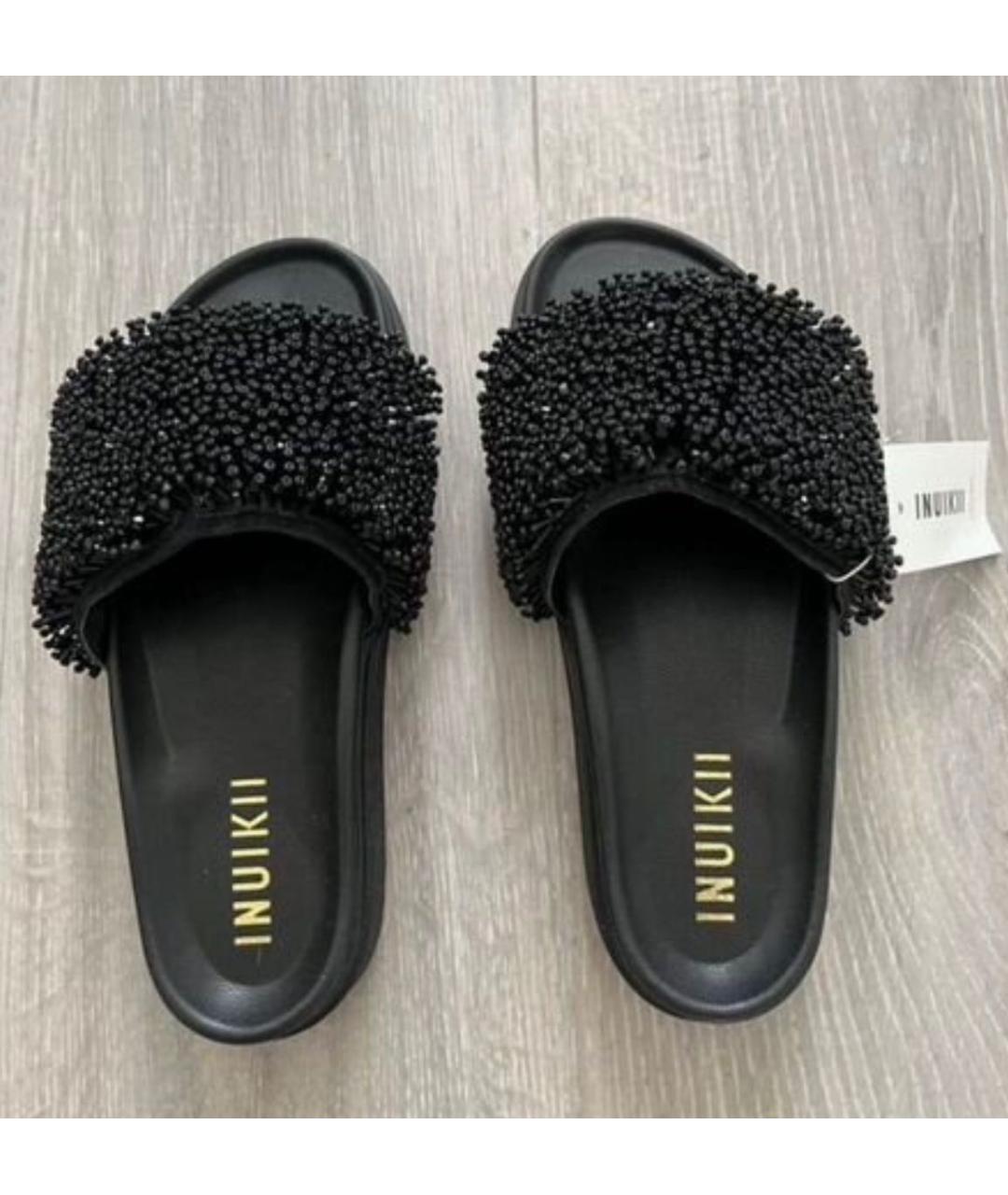 INUIKII Черные кожаные шлепанцы, фото 3
