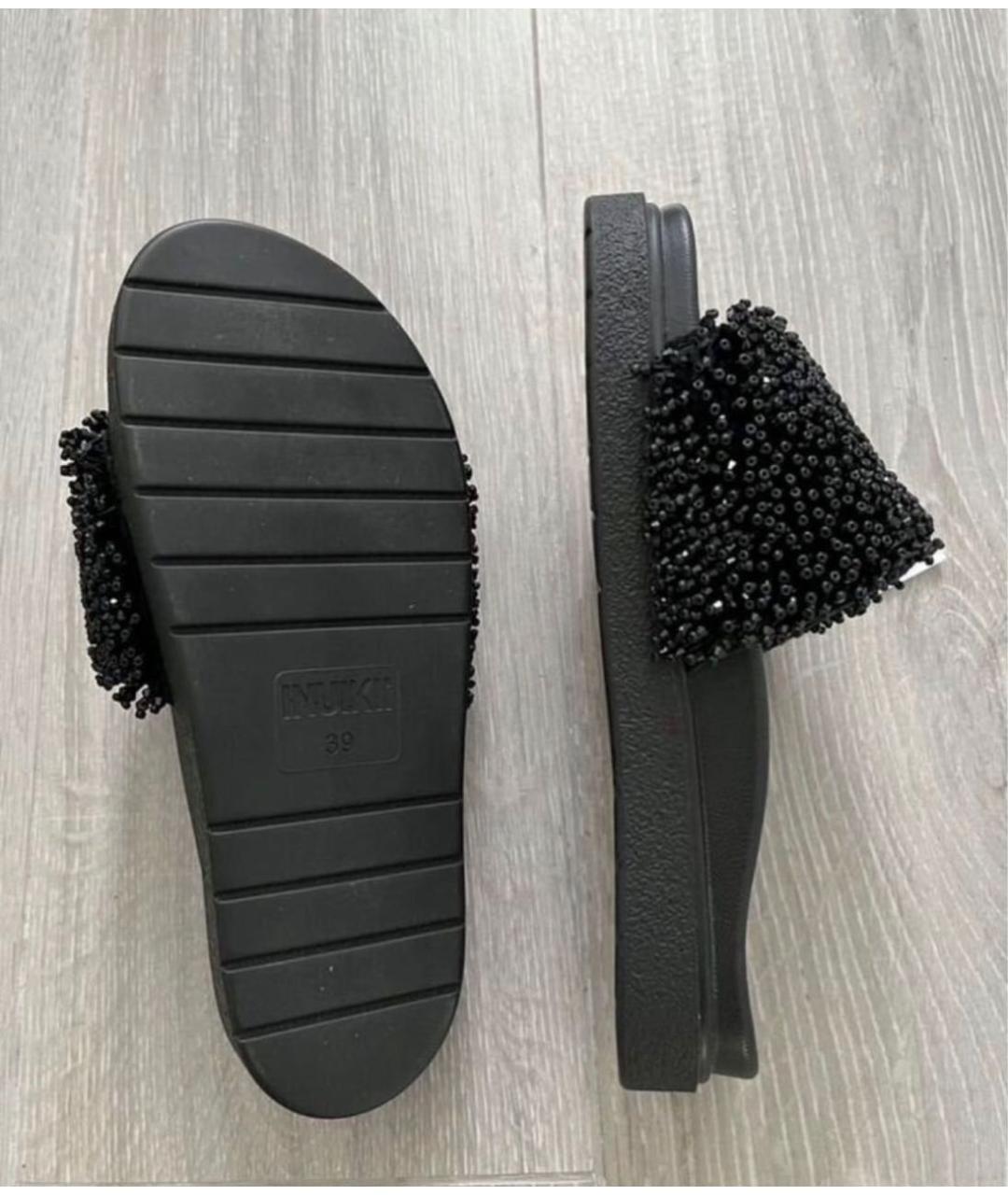 INUIKII Черные кожаные шлепанцы, фото 5