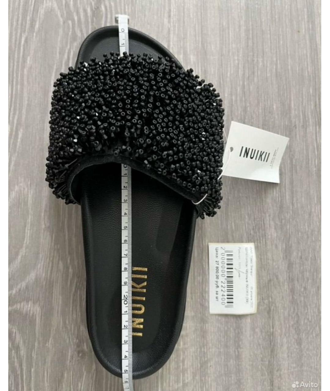 INUIKII Черные кожаные шлепанцы, фото 4