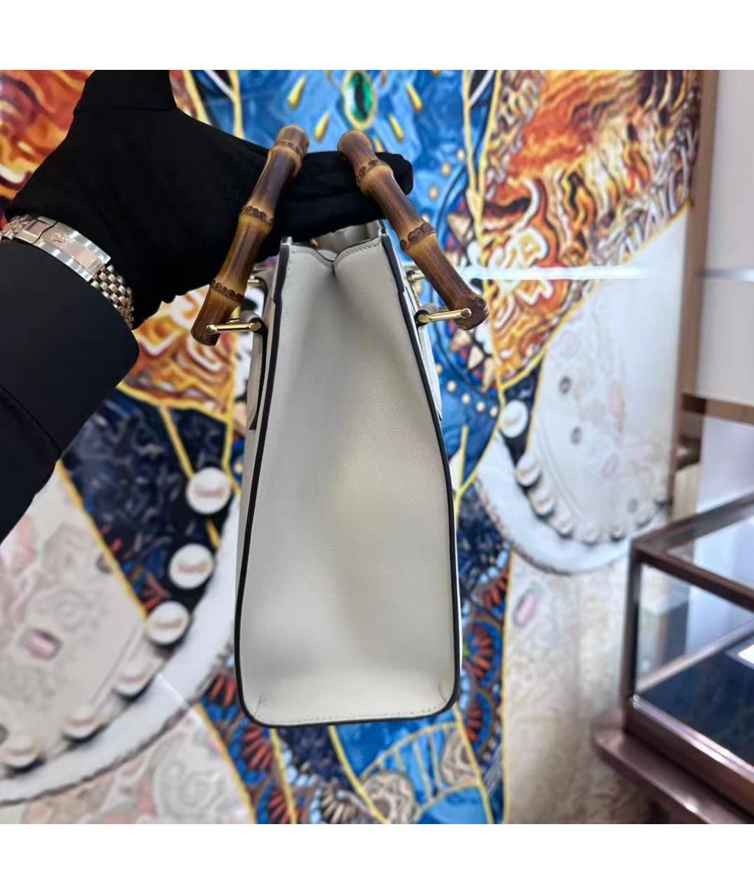 GUCCI Белая кожаная сумка с короткими ручками, фото 6