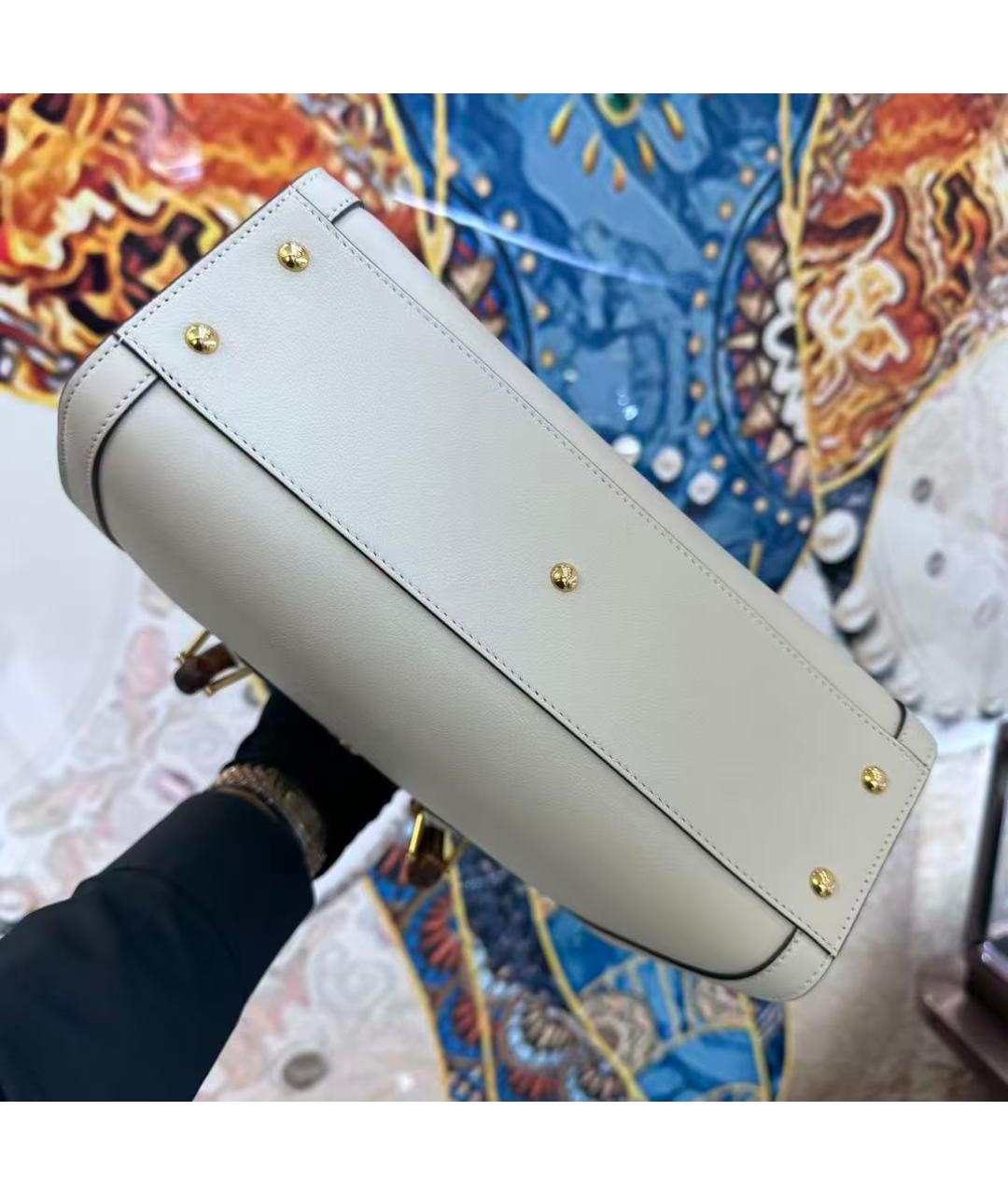 GUCCI Белая кожаная сумка с короткими ручками, фото 4