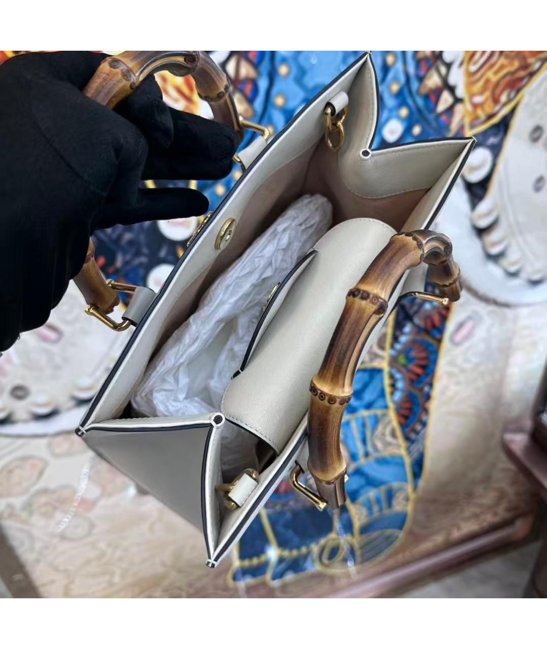 GUCCI Белая кожаная сумка с короткими ручками, фото 5