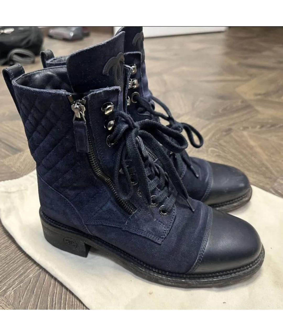 CHANEL Темно-синие замшевые полусапоги, фото 6