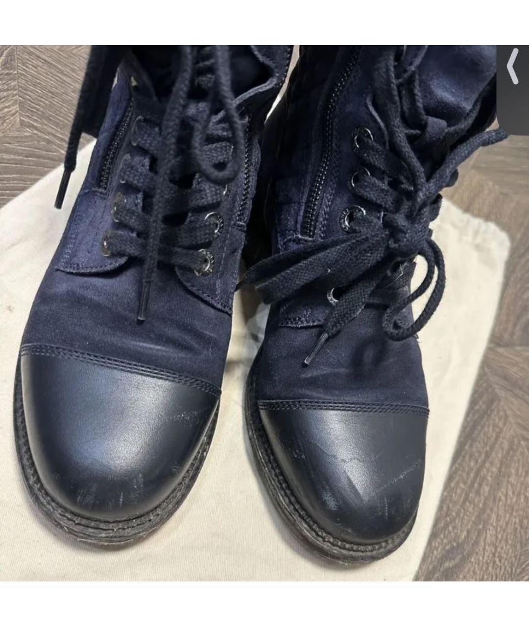 CHANEL Темно-синие замшевые полусапоги, фото 5