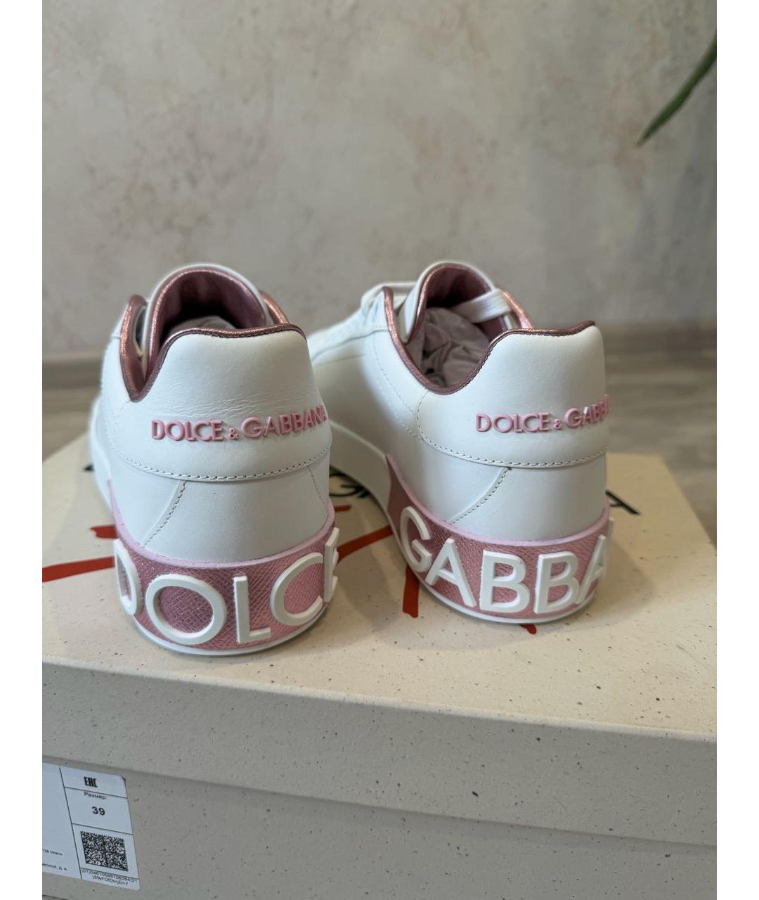 DOLCE&GABBANA Белые кожаные кеды, фото 4