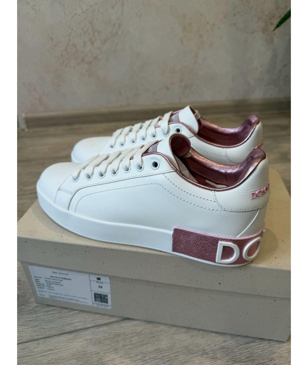 DOLCE&GABBANA Белые кожаные кеды, фото 3