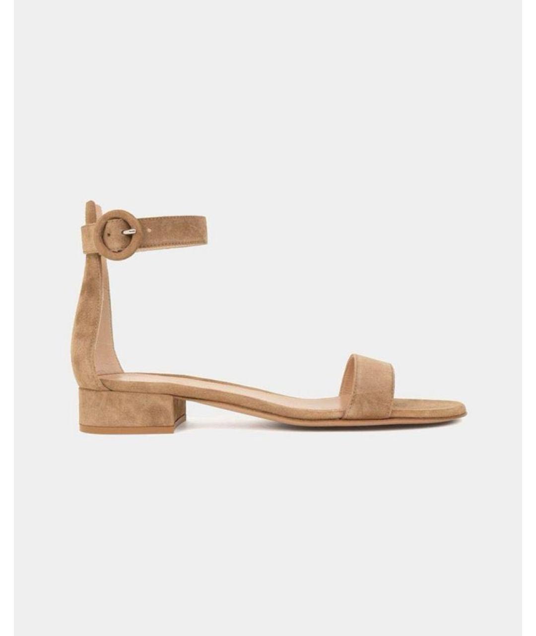 GIANVITO ROSSI Бежевые замшевые босоножки, фото 5