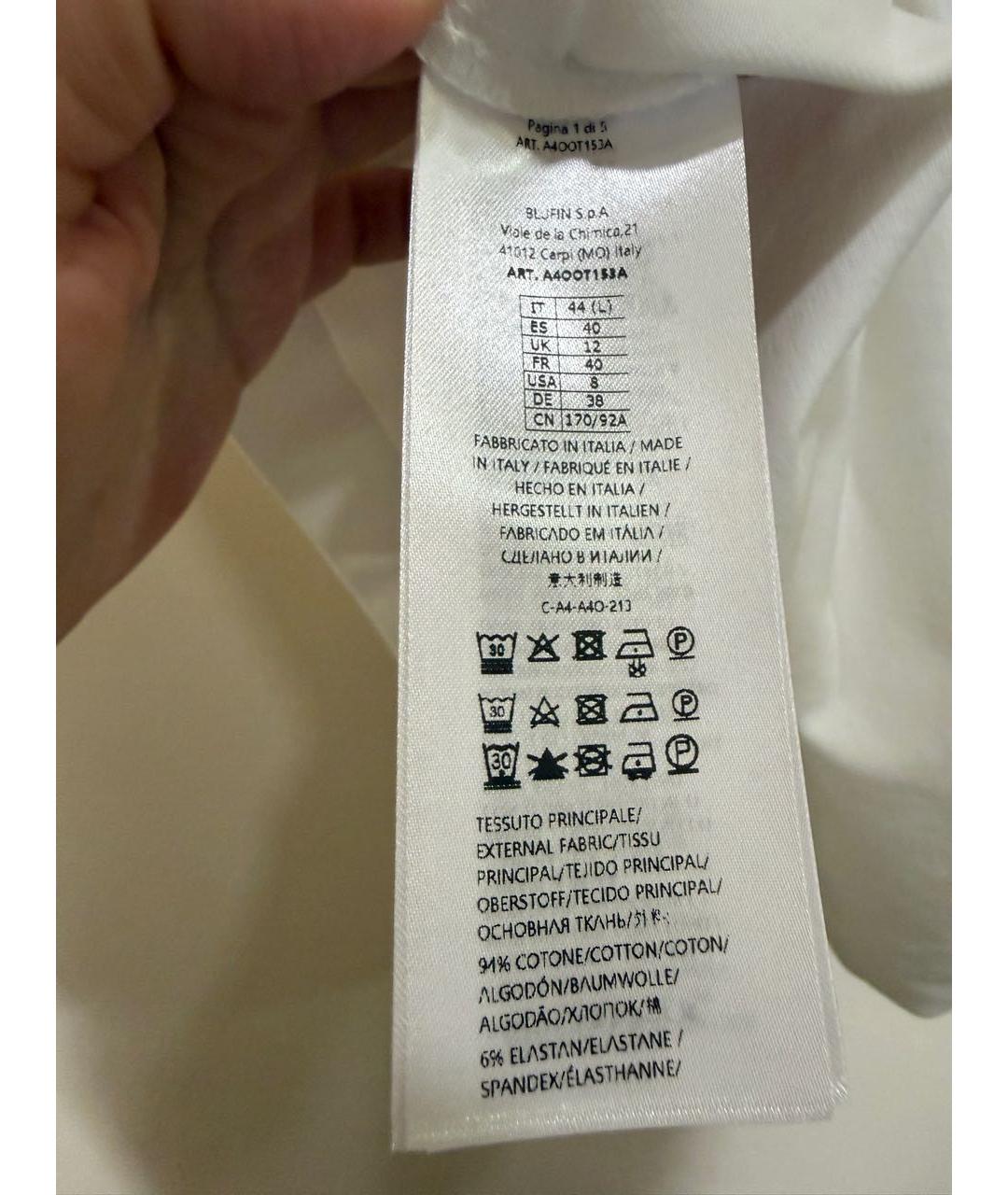 BLUMARINE Белая хлопковая футболка, фото 4