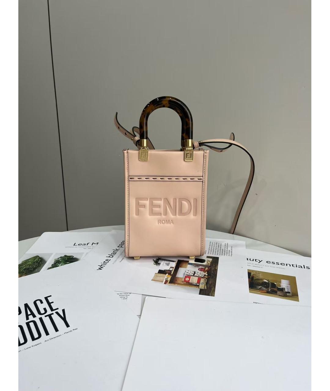 FENDI Розовая кожаная сумка через плечо, фото 2