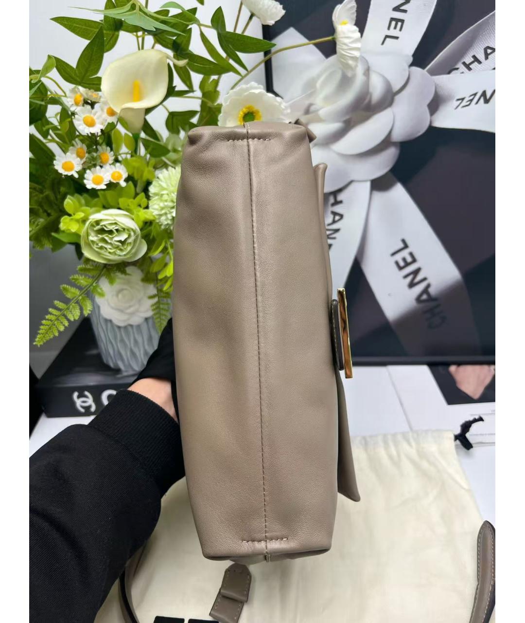 FENDI Серая кожаная сумка через плечо, фото 5