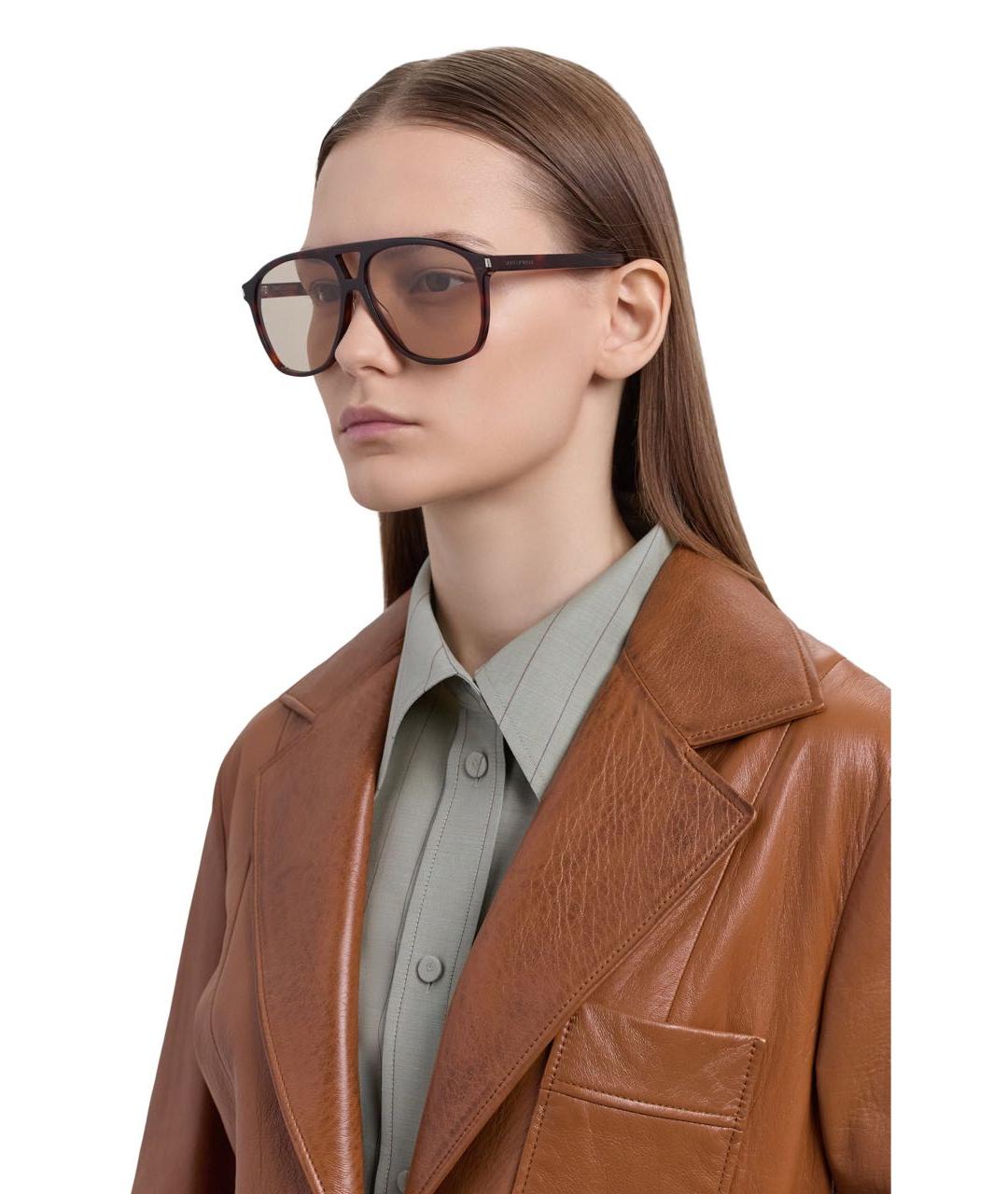 SAINT LAURENT Коричневые пластиковые солнцезащитные очки, фото 3