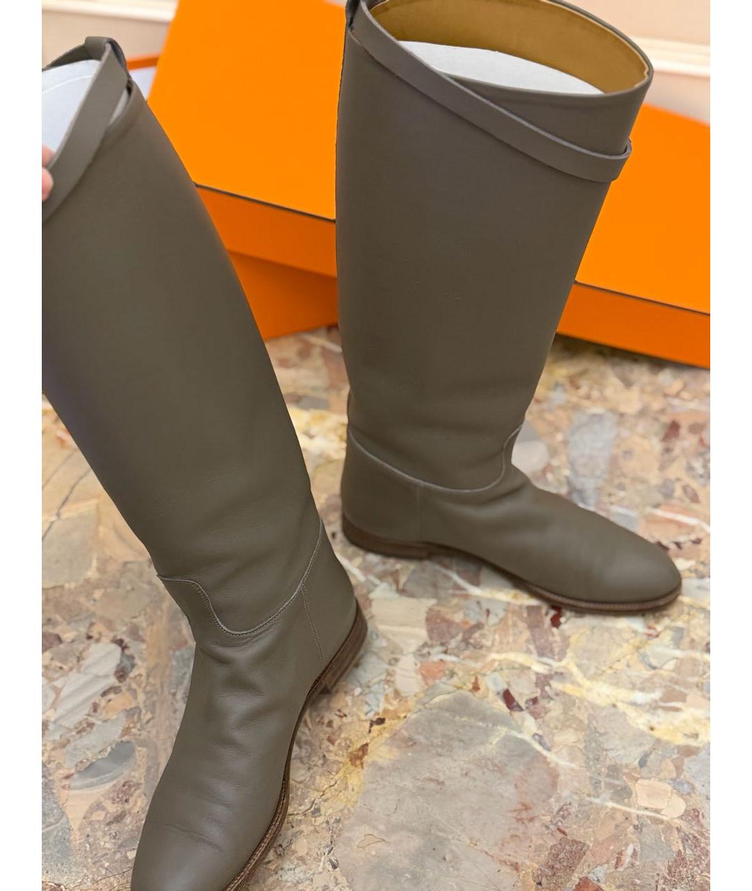 HERMES Хаки кожаные сапоги, фото 3