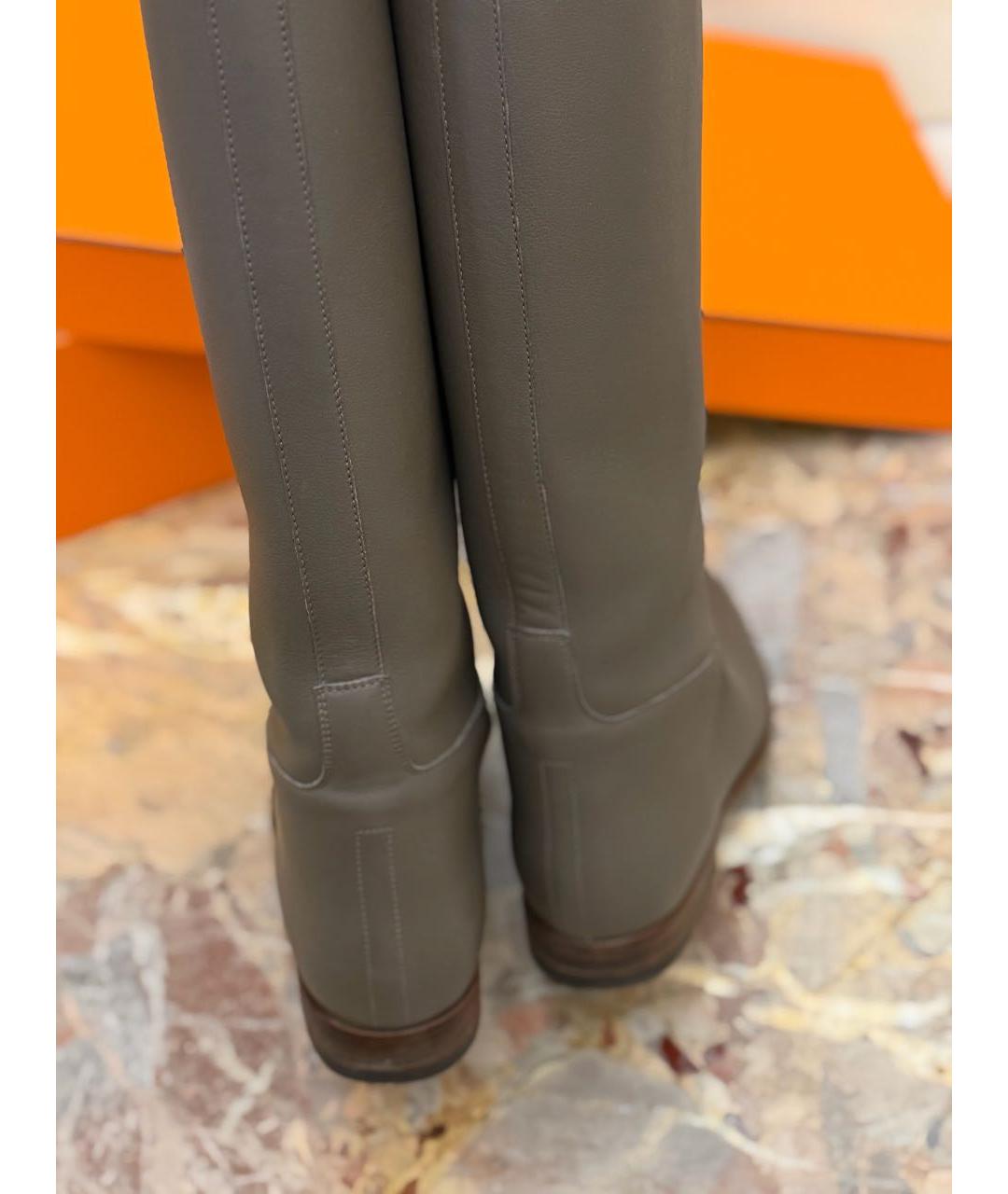 HERMES Хаки кожаные сапоги, фото 5
