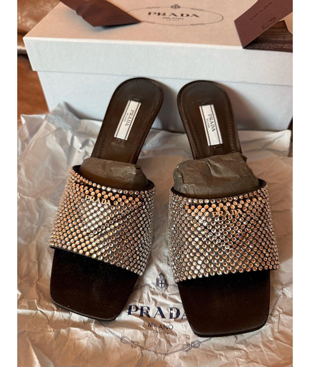 PRADA Серебряные кожаные мюли, фото 4