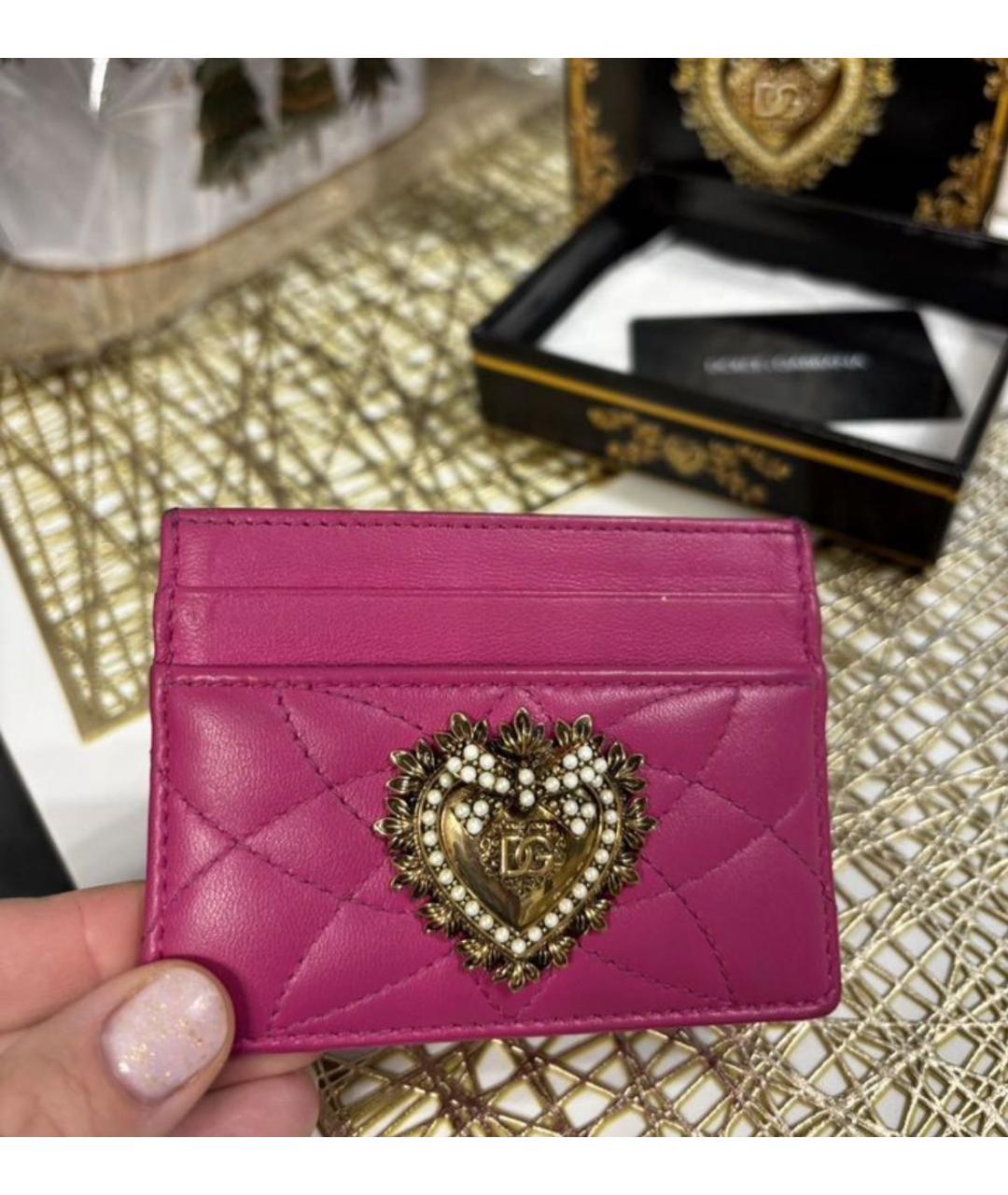 DOLCE&GABBANA Розовый кожаный кардхолдер, фото 2
