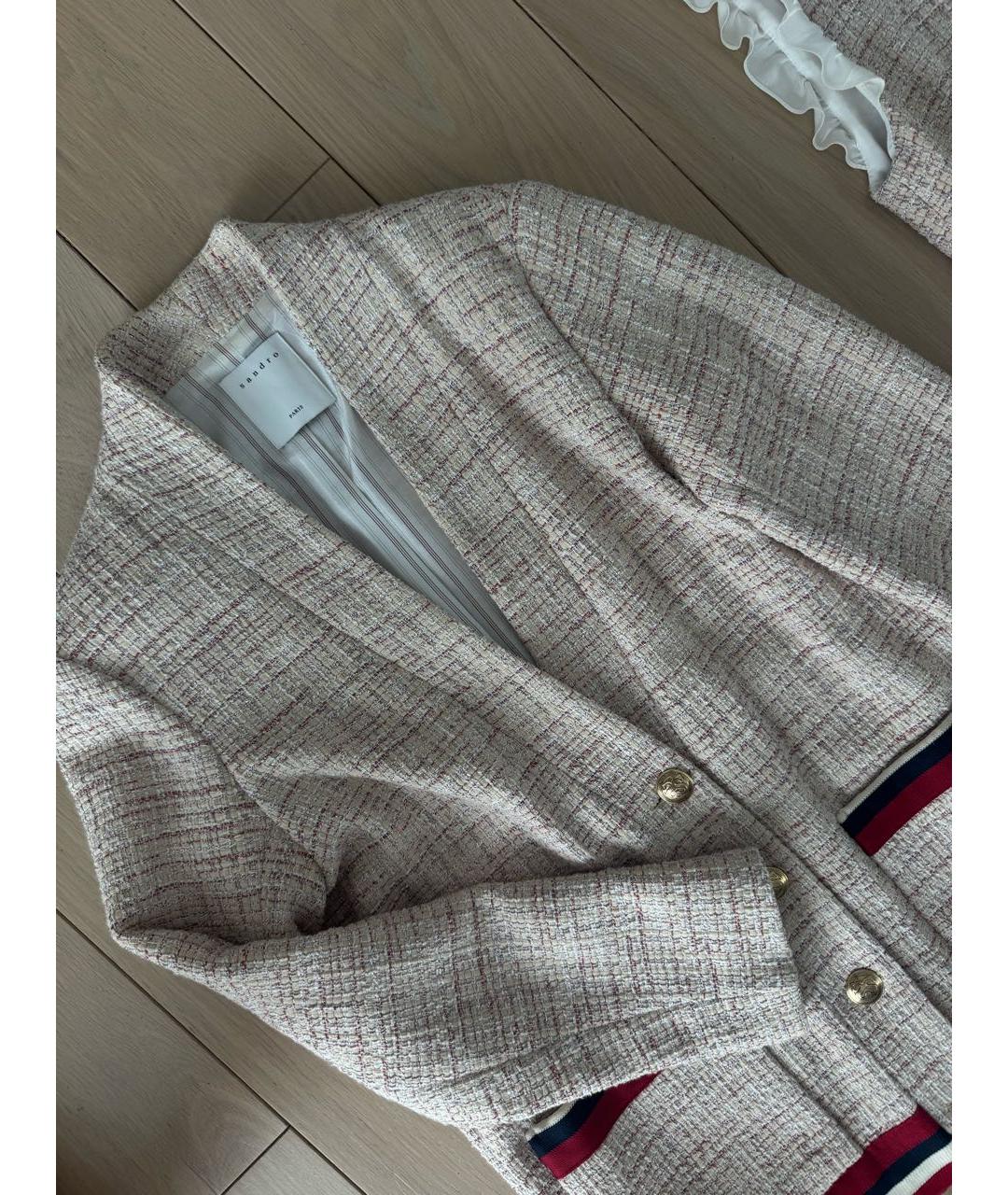 SANDRO Розовый твидовый костюм с юбками, фото 4