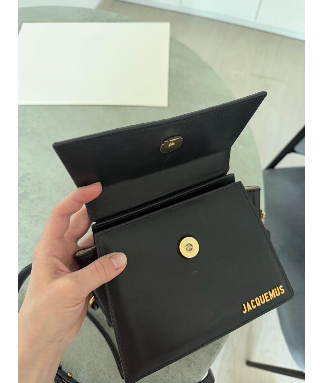 JACQUEMUS Черная кожаная сумка через плечо, фото 5