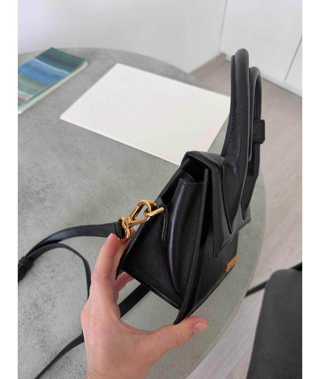 JACQUEMUS Черная кожаная сумка через плечо, фото 2