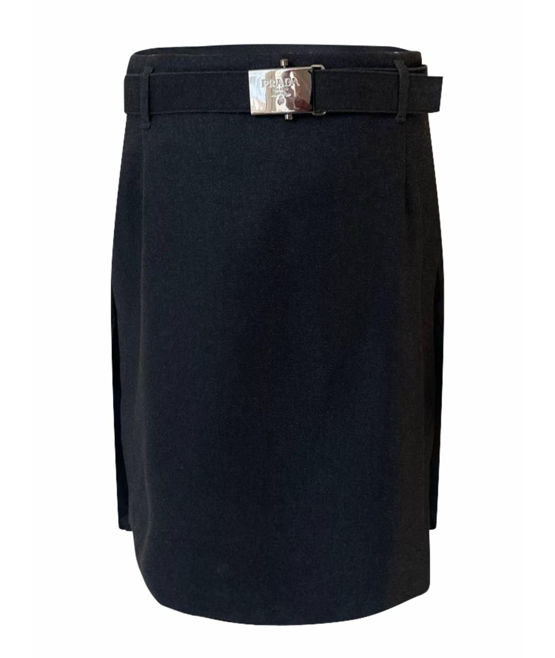 PRADA Черная шерстяная юбка миди, фото 1
