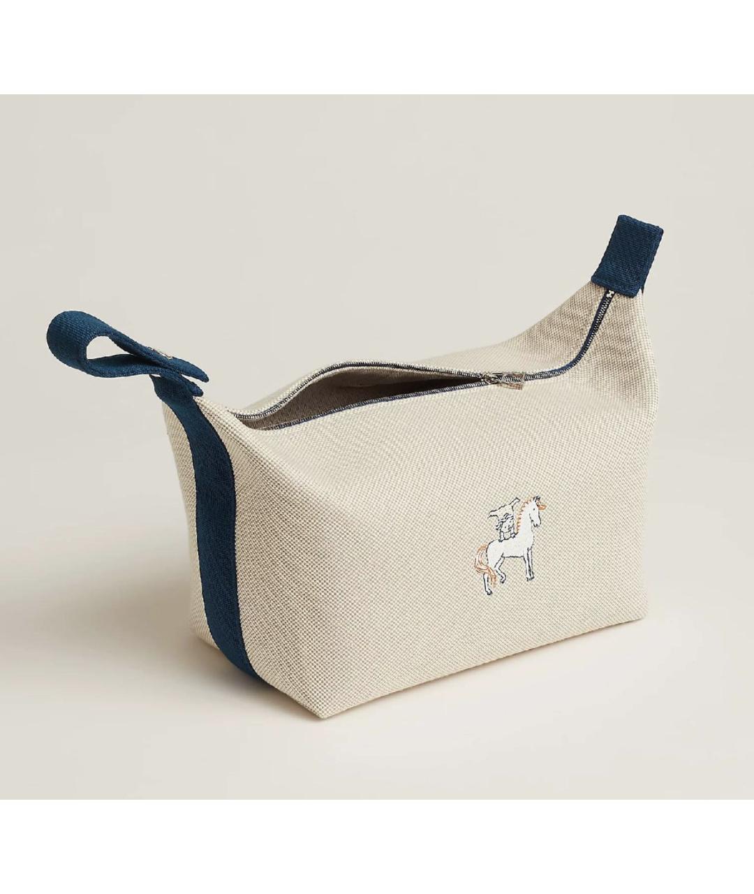 HERMES Бежевая хлопковая косметичка, фото 2